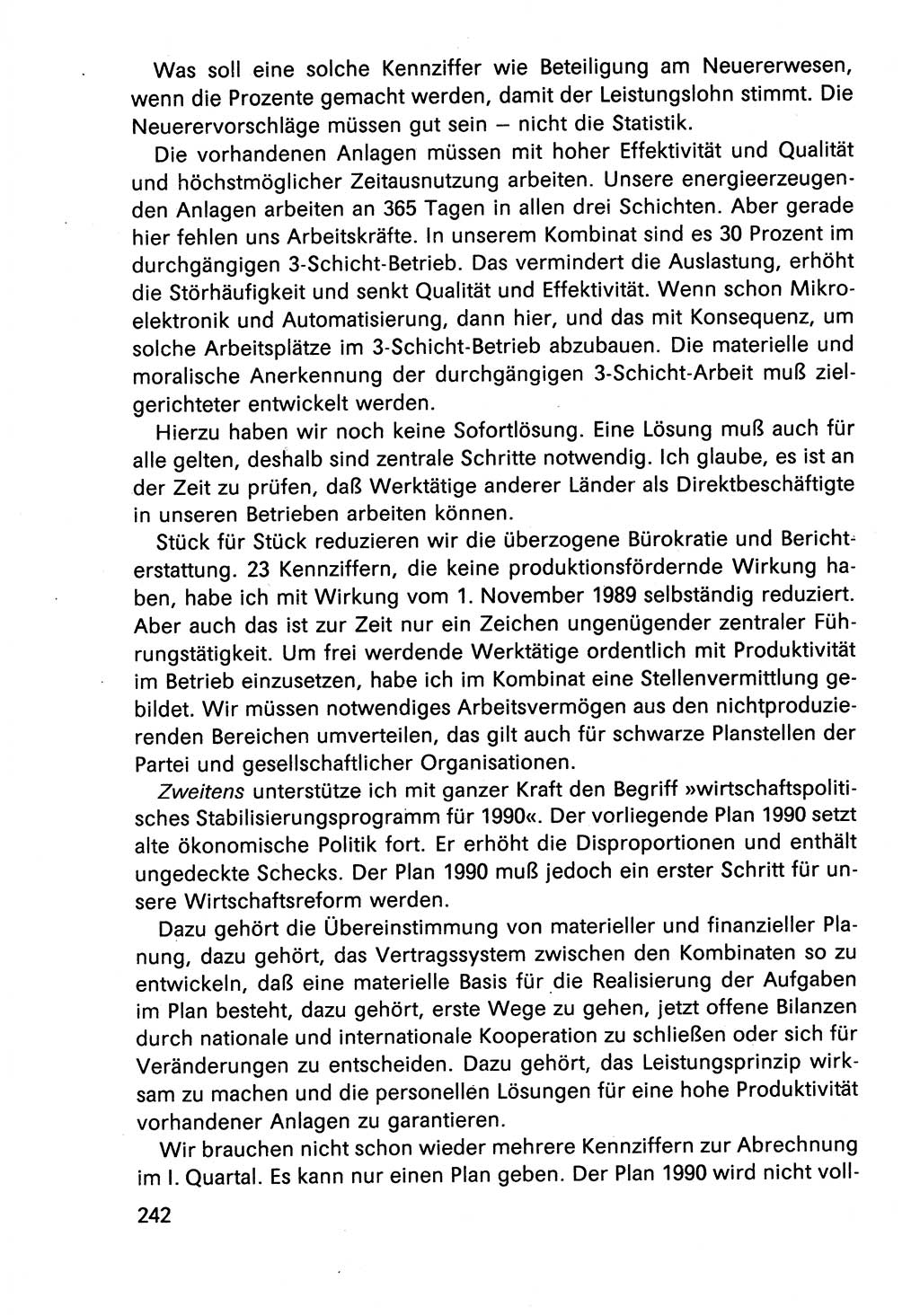 Diskussionsbeiträge, 10. Tagung des ZK (Zentralkomitee) der SED (Sozialistische Einheitspartei Deutschlands) [Deutsche Demokratische Republik (DDR)] 1989, Seite 242 (Disk.-Beitr. 10. Tg. ZK SED DDR 1989, S. 242)