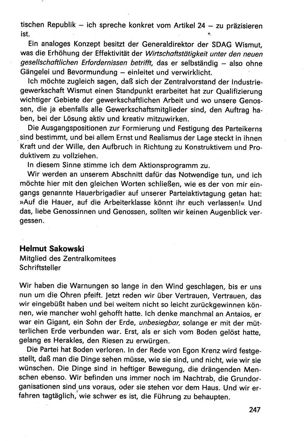 Diskussionsbeiträge, 10. Tagung des ZK (Zentralkomitee) der SED (Sozialistische Einheitspartei Deutschlands) [Deutsche Demokratische Republik (DDR)] 1989, Seite 247 (Disk.-Beitr. 10. Tg. ZK SED DDR 1989, S. 247)