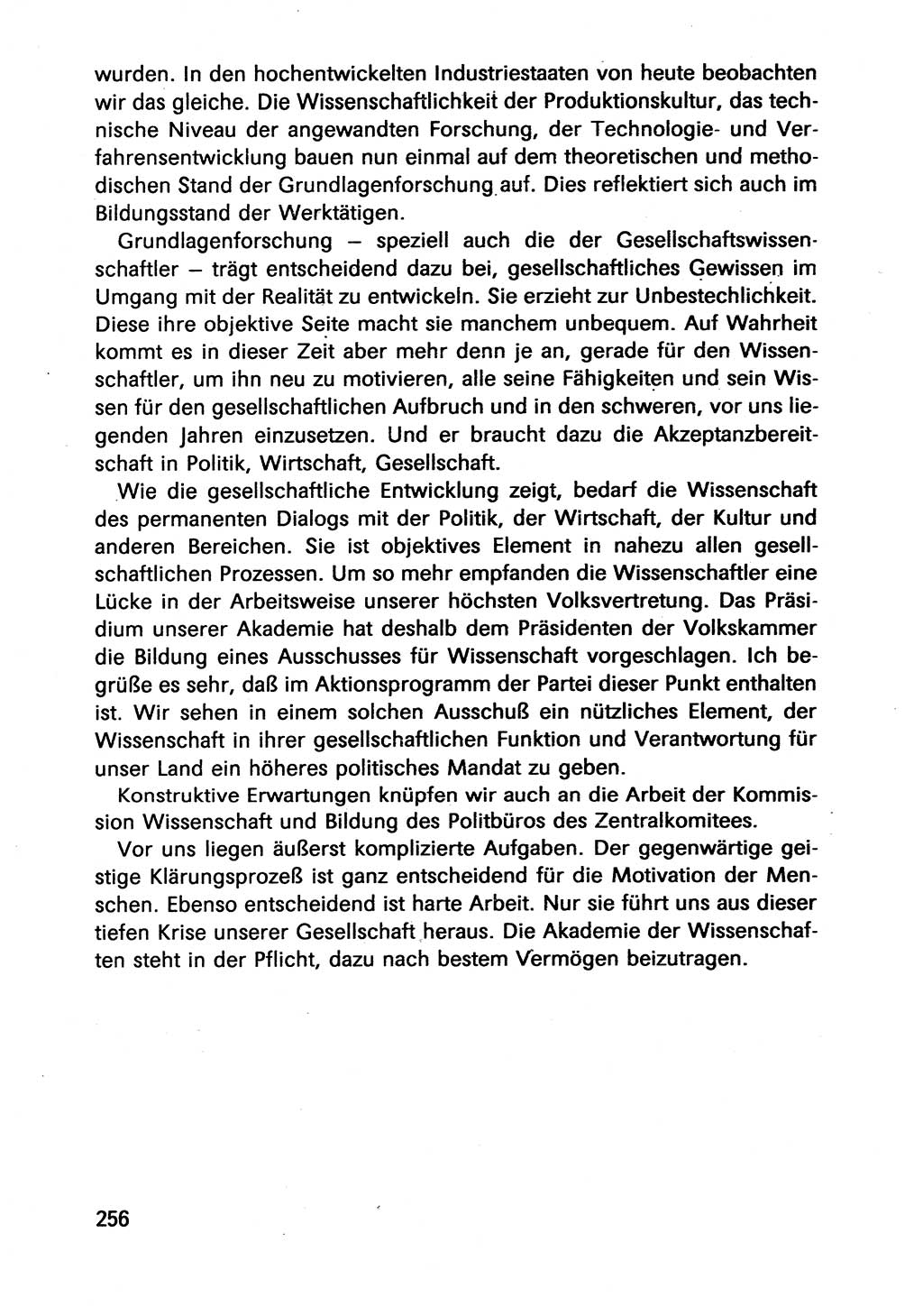 Diskussionsbeiträge, 10. Tagung des ZK (Zentralkomitee) der SED (Sozialistische Einheitspartei Deutschlands) [Deutsche Demokratische Republik (DDR)] 1989, Seite 256 (Disk.-Beitr. 10. Tg. ZK SED DDR 1989, S. 256)