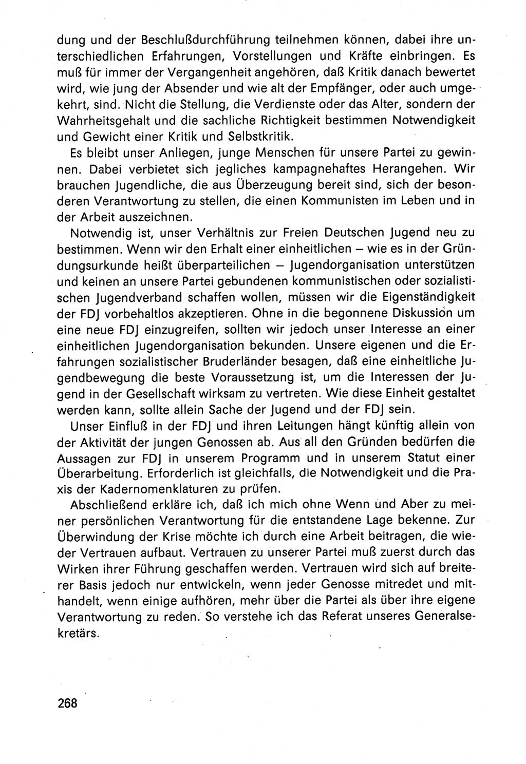 Diskussionsbeiträge, 10. Tagung des ZK (Zentralkomitee) der SED (Sozialistische Einheitspartei Deutschlands) [Deutsche Demokratische Republik (DDR)] 1989, Seite 268 (Disk.-Beitr. 10. Tg. ZK SED DDR 1989, S. 268)