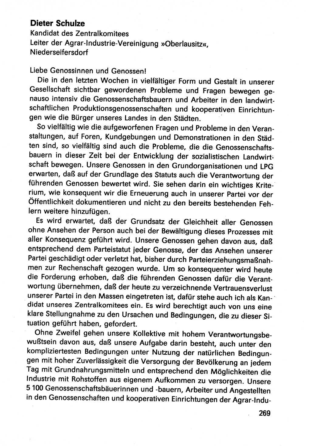 Diskussionsbeiträge, 10. Tagung des ZK (Zentralkomitee) der SED (Sozialistische Einheitspartei Deutschlands) [Deutsche Demokratische Republik (DDR)] 1989, Seite 269 (Disk.-Beitr. 10. Tg. ZK SED DDR 1989, S. 269)