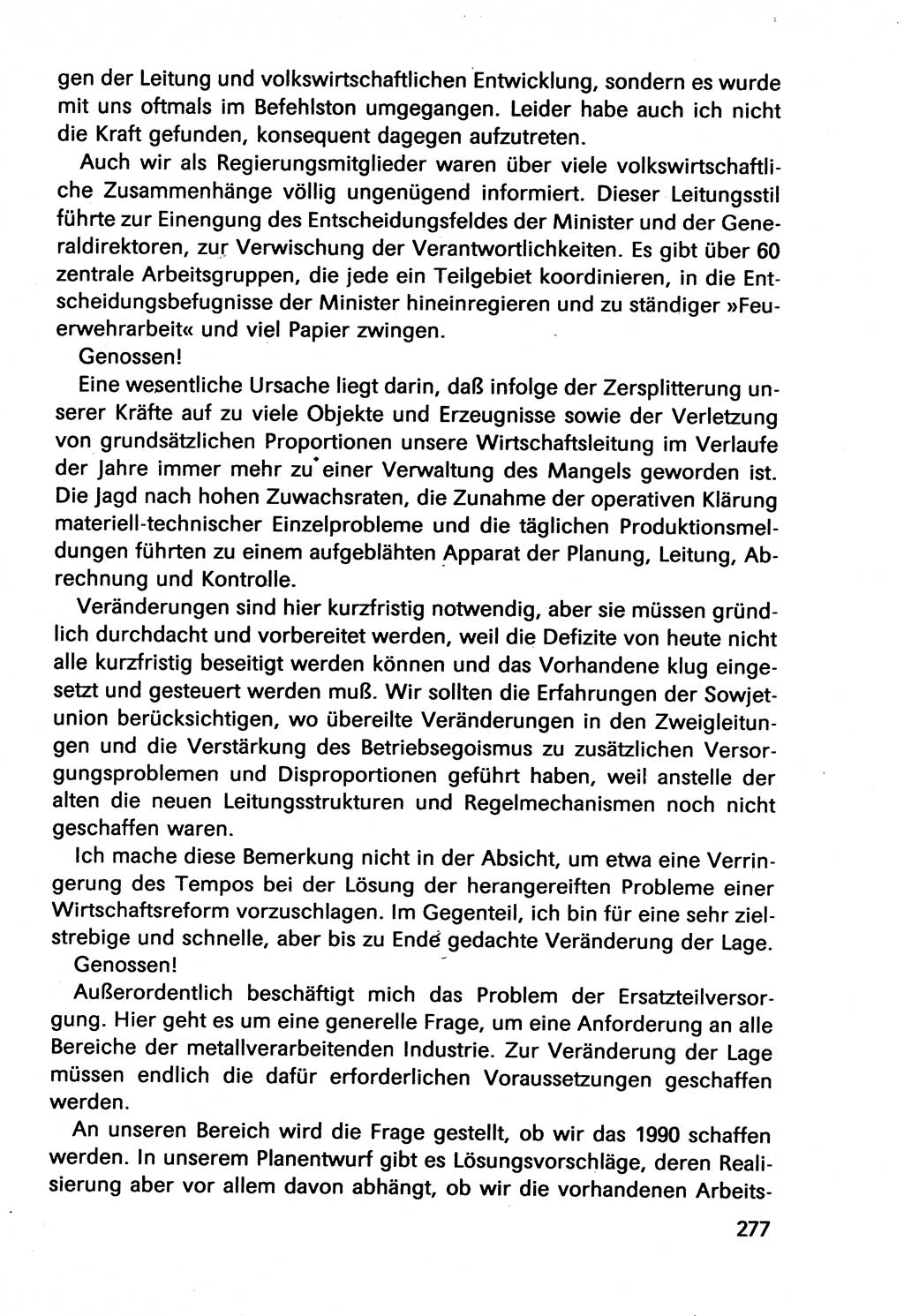 Diskussionsbeiträge, 10. Tagung des ZK (Zentralkomitee) der SED (Sozialistische Einheitspartei Deutschlands) [Deutsche Demokratische Republik (DDR)] 1989, Seite 277 (Disk.-Beitr. 10. Tg. ZK SED DDR 1989, S. 277)