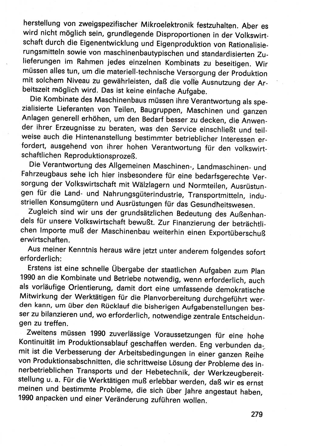 Diskussionsbeiträge, 10. Tagung des ZK (Zentralkomitee) der SED (Sozialistische Einheitspartei Deutschlands) [Deutsche Demokratische Republik (DDR)] 1989, Seite 279 (Disk.-Beitr. 10. Tg. ZK SED DDR 1989, S. 279)