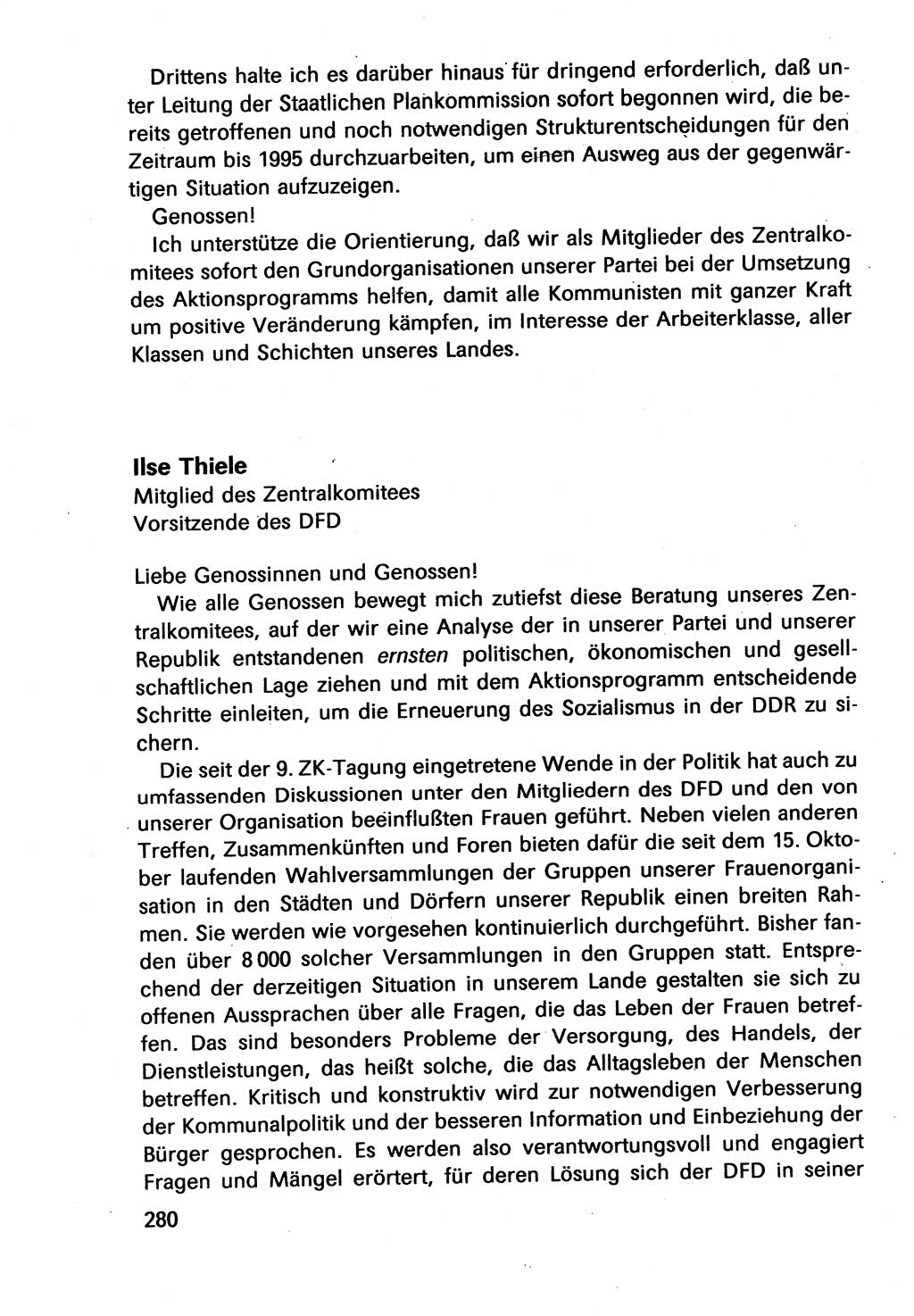 Diskussionsbeiträge, 10. Tagung des ZK (Zentralkomitee) der SED (Sozialistische Einheitspartei Deutschlands) [Deutsche Demokratische Republik (DDR)] 1989, Seite 280 (Disk.-Beitr. 10. Tg. ZK SED DDR 1989, S. 280)