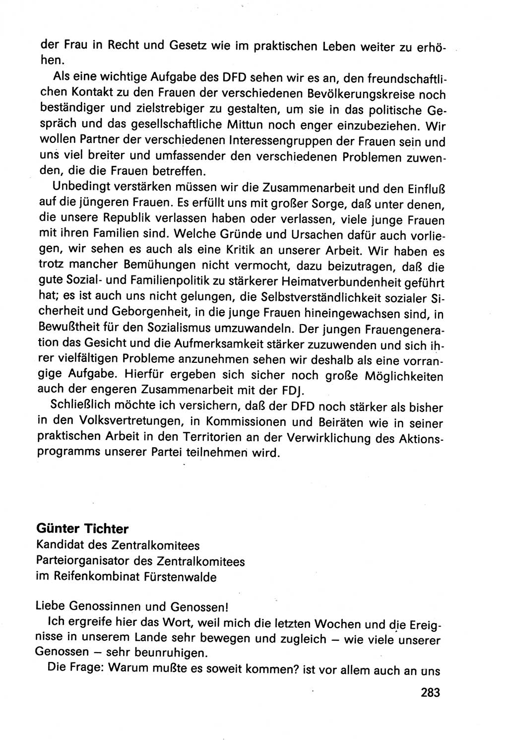 Diskussionsbeiträge, 10. Tagung des ZK (Zentralkomitee) der SED (Sozialistische Einheitspartei Deutschlands) [Deutsche Demokratische Republik (DDR)] 1989, Seite 283 (Disk.-Beitr. 10. Tg. ZK SED DDR 1989, S. 283)