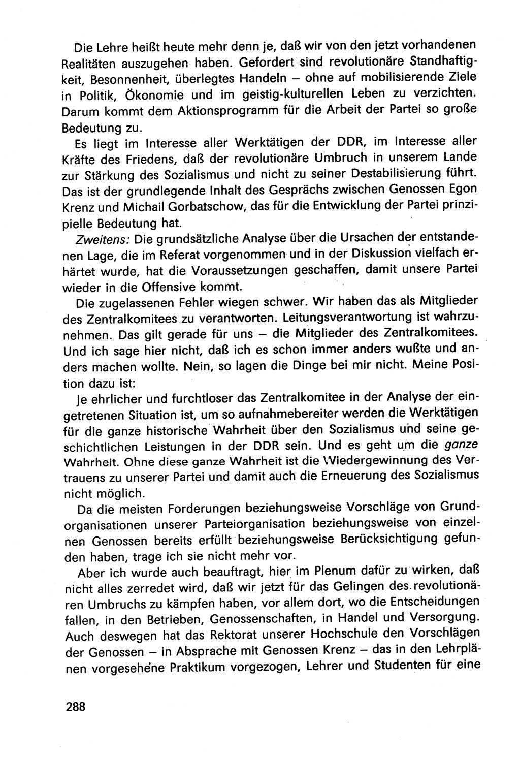 Diskussionsbeiträge, 10. Tagung des ZK (Zentralkomitee) der SED (Sozialistische Einheitspartei Deutschlands) [Deutsche Demokratische Republik (DDR)] 1989, Seite 288 (Disk.-Beitr. 10. Tg. ZK SED DDR 1989, S. 288)