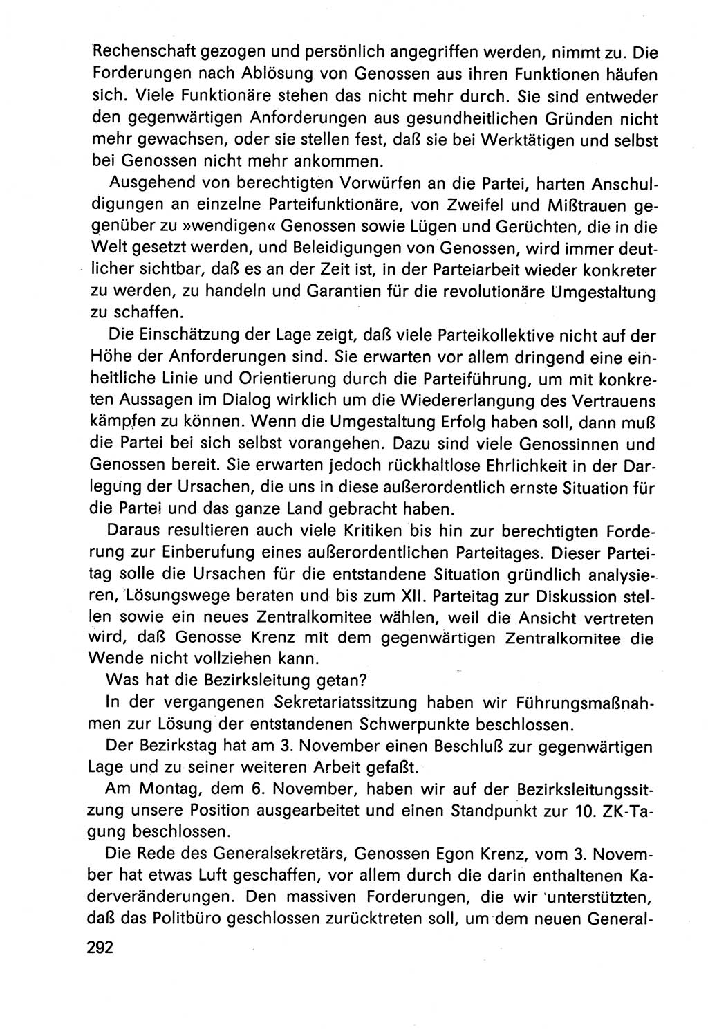 Diskussionsbeiträge, 10. Tagung des ZK (Zentralkomitee) der SED (Sozialistische Einheitspartei Deutschlands) [Deutsche Demokratische Republik (DDR)] 1989, Seite 292 (Disk.-Beitr. 10. Tg. ZK SED DDR 1989, S. 292)