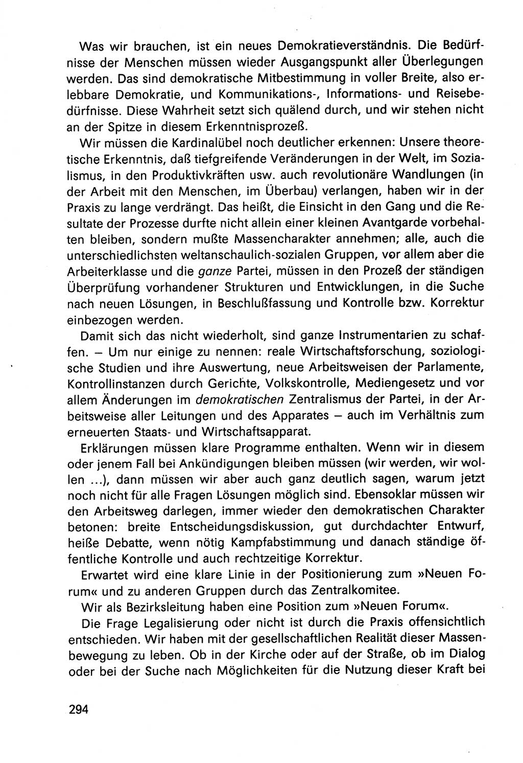 Diskussionsbeiträge, 10. Tagung des ZK (Zentralkomitee) der SED (Sozialistische Einheitspartei Deutschlands) [Deutsche Demokratische Republik (DDR)] 1989, Seite 294 (Disk.-Beitr. 10. Tg. ZK SED DDR 1989, S. 294)