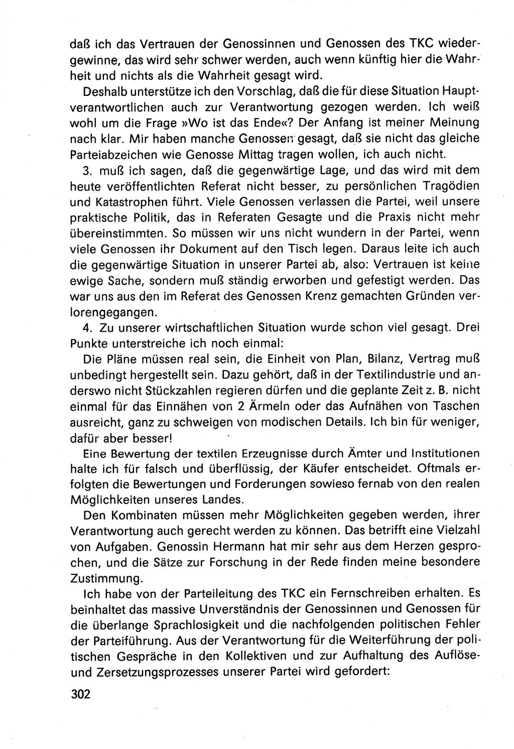 Diskussionsbeiträge, 10. Tagung des ZK (Zentralkomitee) der SED (Sozialistische Einheitspartei Deutschlands) [Deutsche Demokratische Republik (DDR)] 1989, Seite 302 (Disk.-Beitr. 10. Tg. ZK SED DDR 1989, S. 302)