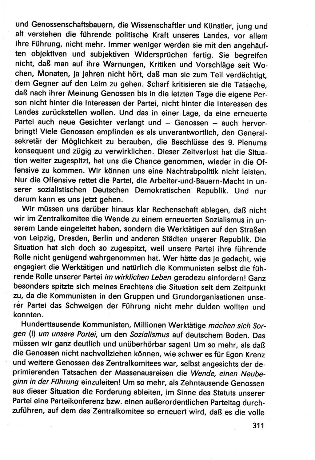 Diskussionsbeiträge, 10. Tagung des ZK (Zentralkomitee) der SED (Sozialistische Einheitspartei Deutschlands) [Deutsche Demokratische Republik (DDR)] 1989, Seite 311 (Disk.-Beitr. 10. Tg. ZK SED DDR 1989, S. 311)