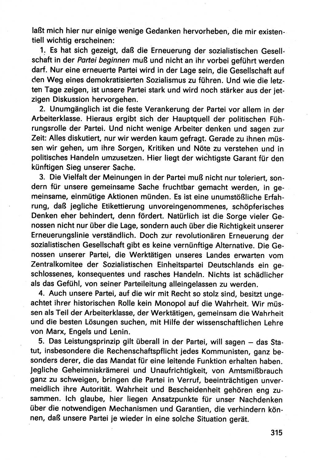 Diskussionsbeiträge, 10. Tagung des ZK (Zentralkomitee) der SED (Sozialistische Einheitspartei Deutschlands) [Deutsche Demokratische Republik (DDR)] 1989, Seite 315 (Disk.-Beitr. 10. Tg. ZK SED DDR 1989, S. 315)