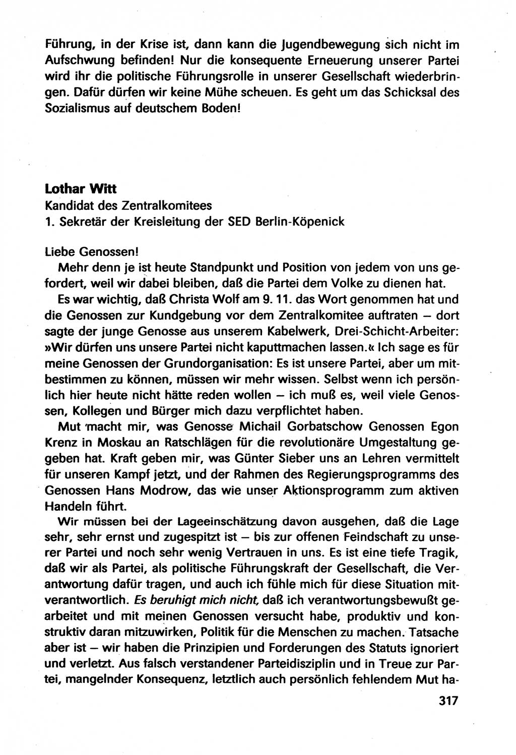 Diskussionsbeiträge, 10. Tagung des ZK (Zentralkomitee) der SED (Sozialistische Einheitspartei Deutschlands) [Deutsche Demokratische Republik (DDR)] 1989, Seite 317 (Disk.-Beitr. 10. Tg. ZK SED DDR 1989, S. 317)