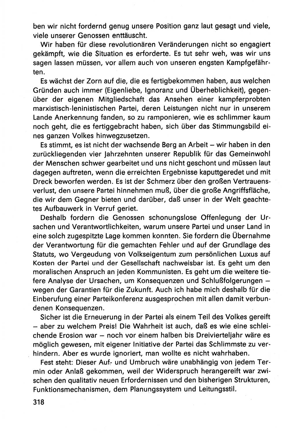 Diskussionsbeiträge, 10. Tagung des ZK (Zentralkomitee) der SED (Sozialistische Einheitspartei Deutschlands) [Deutsche Demokratische Republik (DDR)] 1989, Seite 318 (Disk.-Beitr. 10. Tg. ZK SED DDR 1989, S. 318)