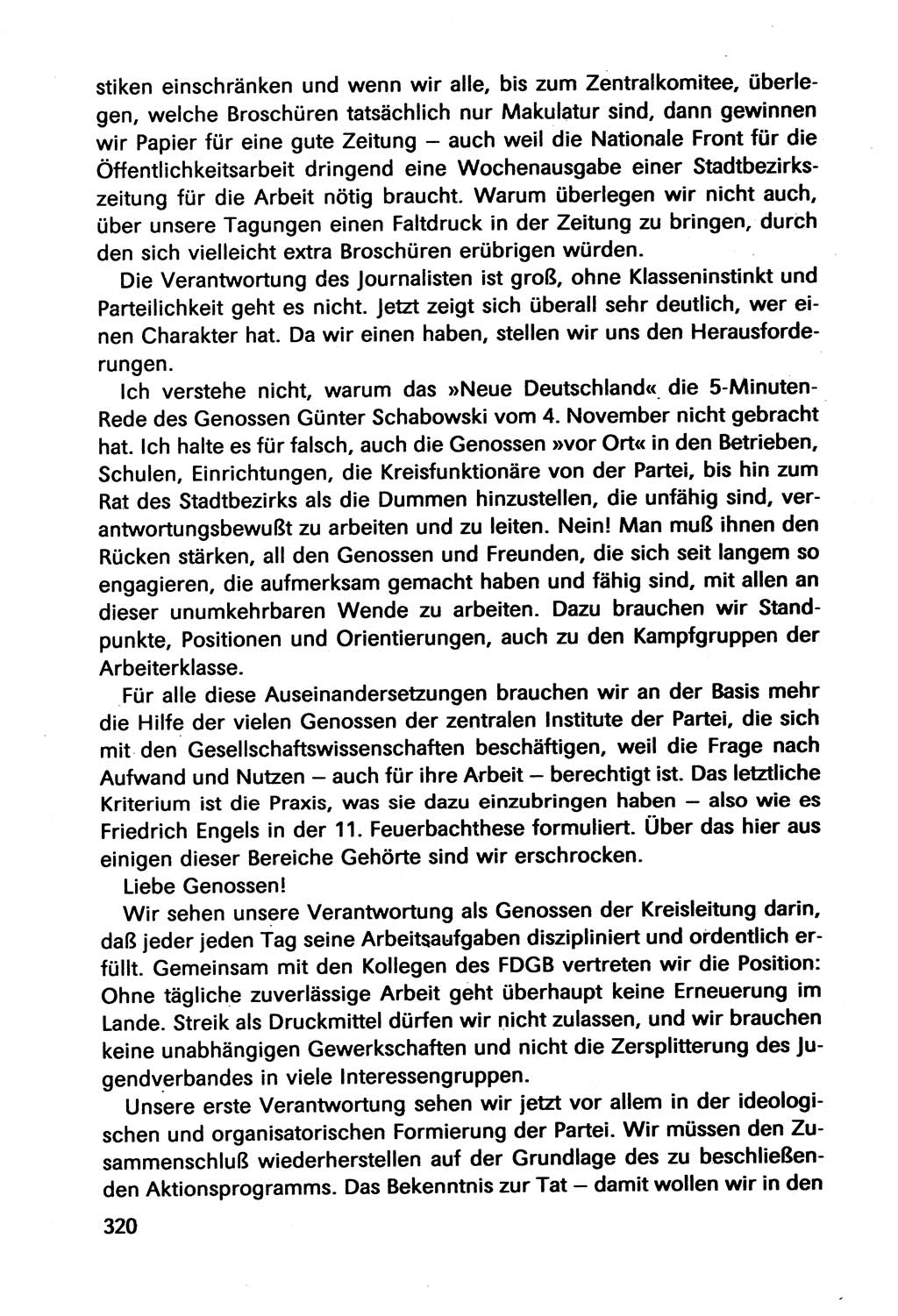 Diskussionsbeiträge, 10. Tagung des ZK (Zentralkomitee) der SED (Sozialistische Einheitspartei Deutschlands) [Deutsche Demokratische Republik (DDR)] 1989, Seite 320 (Disk.-Beitr. 10. Tg. ZK SED DDR 1989, S. 320)