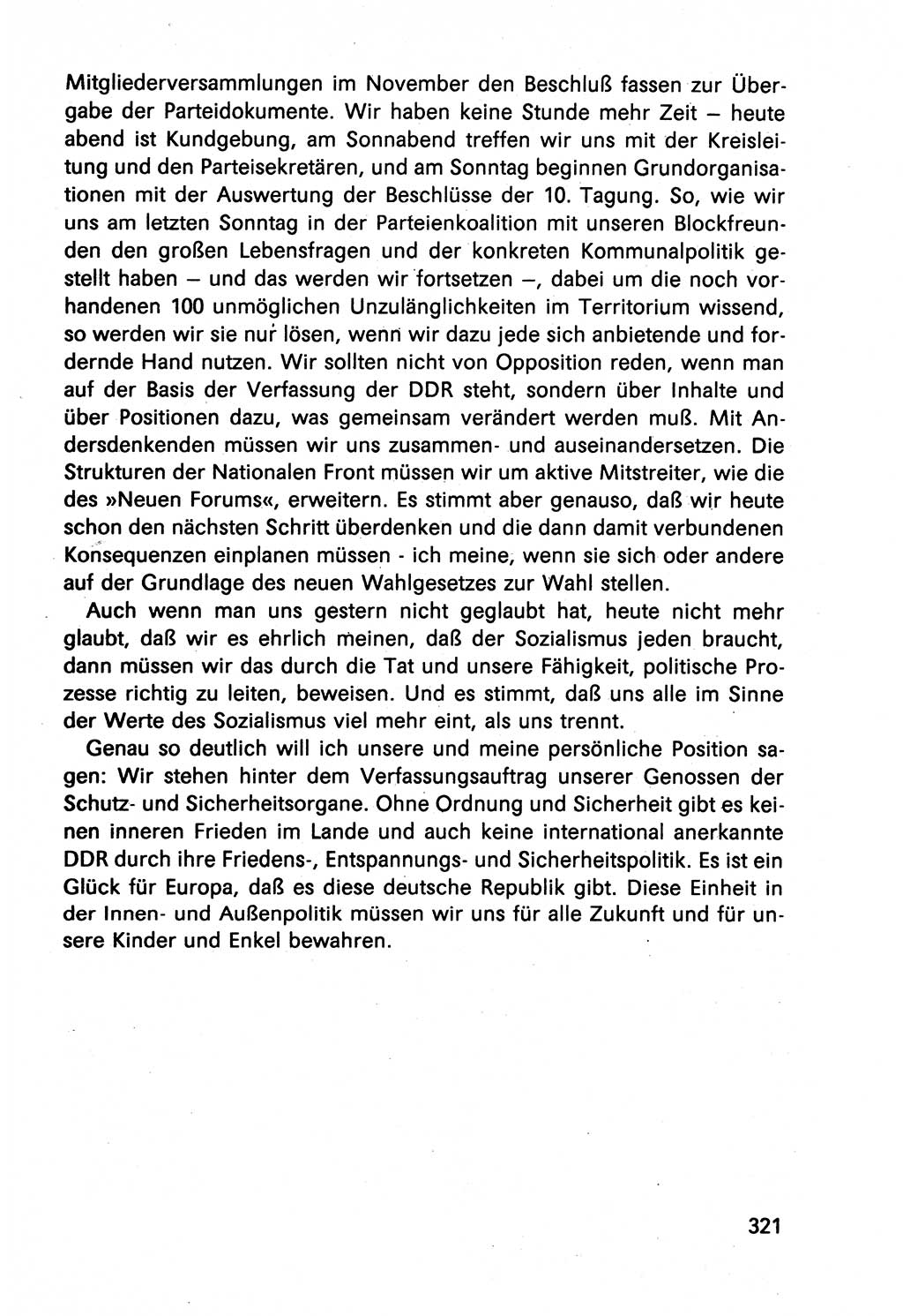 Diskussionsbeiträge, 10. Tagung des ZK (Zentralkomitee) der SED (Sozialistische Einheitspartei Deutschlands) [Deutsche Demokratische Republik (DDR)] 1989, Seite 321 (Disk.-Beitr. 10. Tg. ZK SED DDR 1989, S. 321)