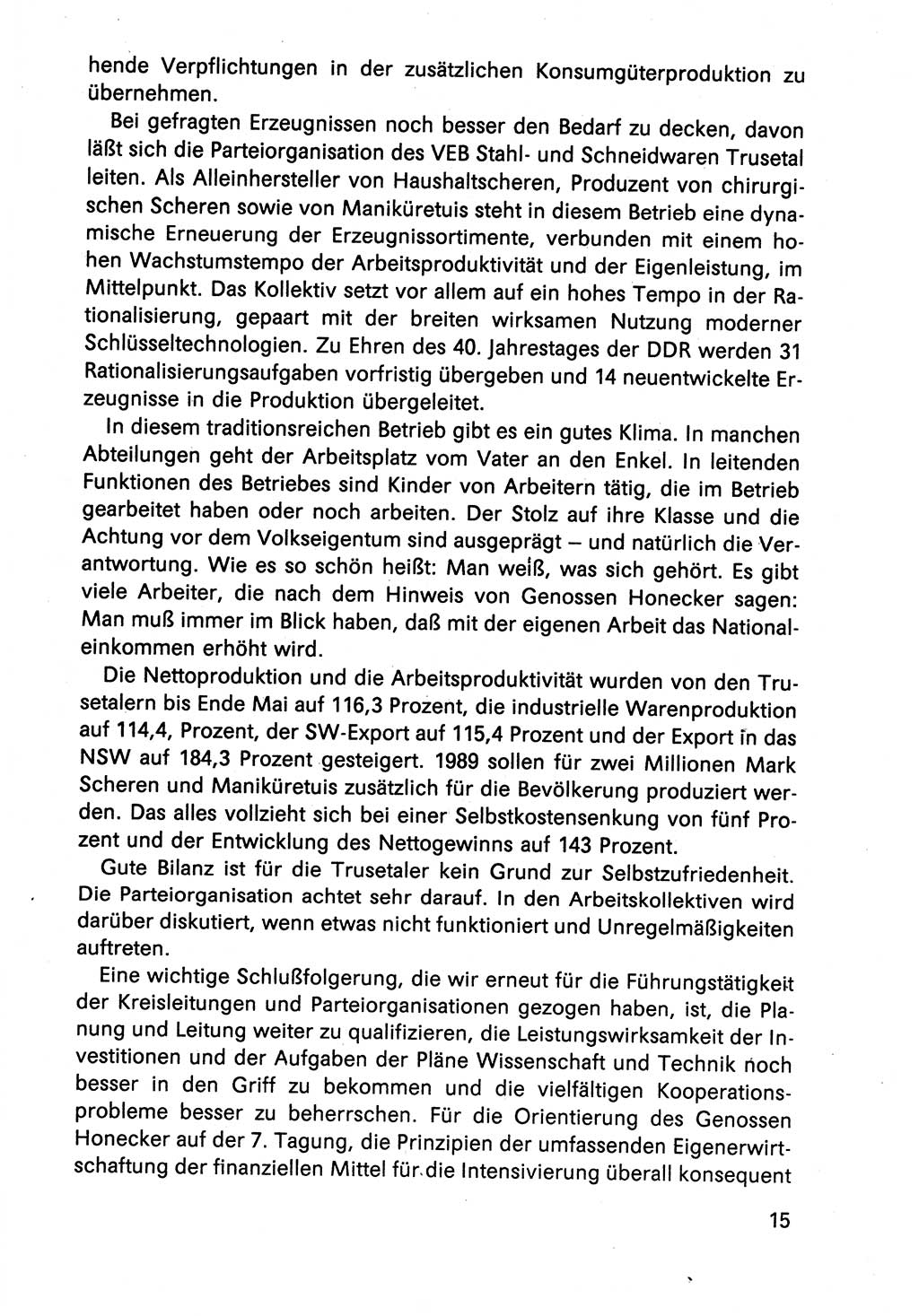 Diskussionsreden, 8. Tagung des ZK (Zentralkomitee) der SED (Sozialistische Einheitspartei Deutschlands) [Deutsche Demokratische Republik (DDR)] 1989, Seite 15 (Disk.-Red. 8. Tg. ZK SED DDR 1989, S. 15)