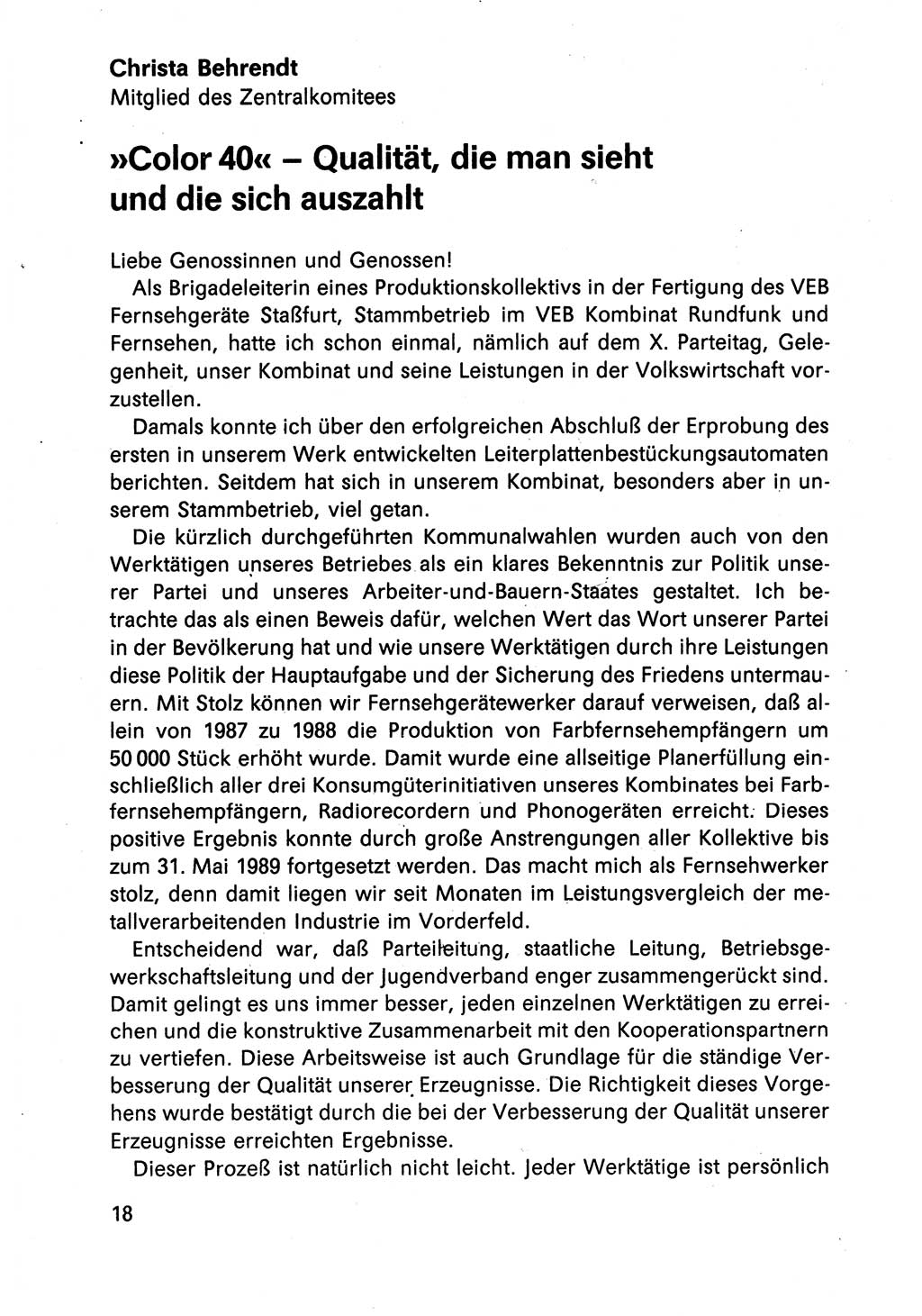 Diskussionsreden, 8. Tagung des ZK (Zentralkomitee) der SED (Sozialistische Einheitspartei Deutschlands) [Deutsche Demokratische Republik (DDR)] 1989, Seite 18 (Disk.-Red. 8. Tg. ZK SED DDR 1989, S. 18)