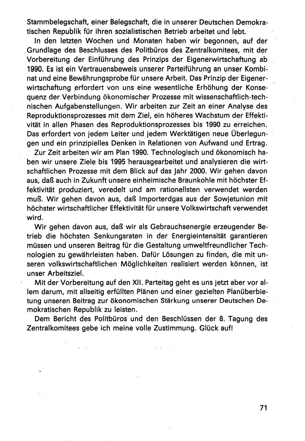 Diskussionsreden, 8. Tagung des ZK (Zentralkomitee) der SED (Sozialistische Einheitspartei Deutschlands) [Deutsche Demokratische Republik (DDR)] 1989, Seite 71 (Disk.-Red. 8. Tg. ZK SED DDR 1989, S. 71)