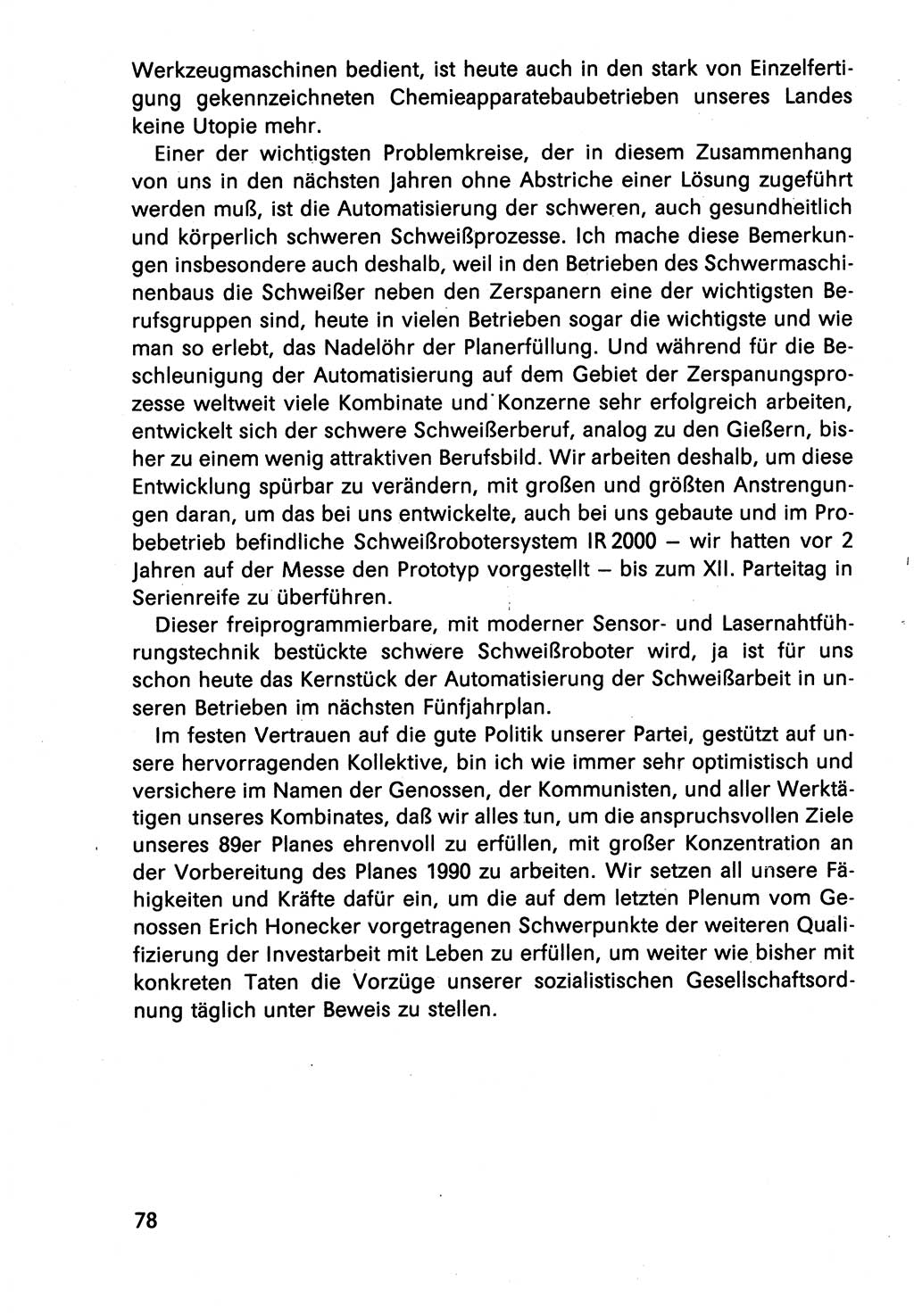 Diskussionsreden, 8. Tagung des ZK (Zentralkomitee) der SED (Sozialistische Einheitspartei Deutschlands) [Deutsche Demokratische Republik (DDR)] 1989, Seite 78 (Disk.-Red. 8. Tg. ZK SED DDR 1989, S. 78)