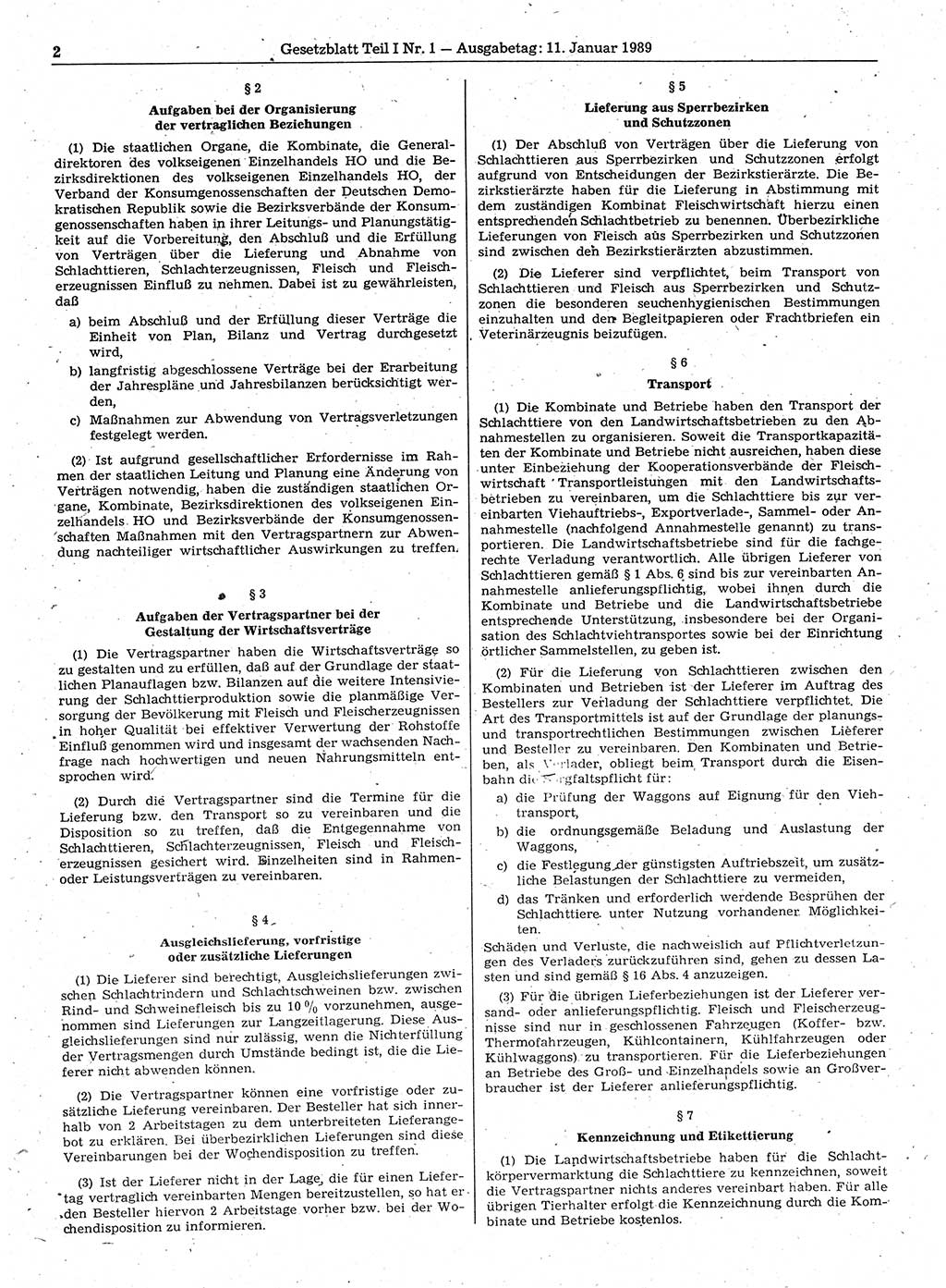 Gesetzblatt (GBl.) der Deutschen Demokratischen Republik (DDR) Teil Ⅰ 1989, Seite 2 (GBl. DDR Ⅰ 1989, S. 2)