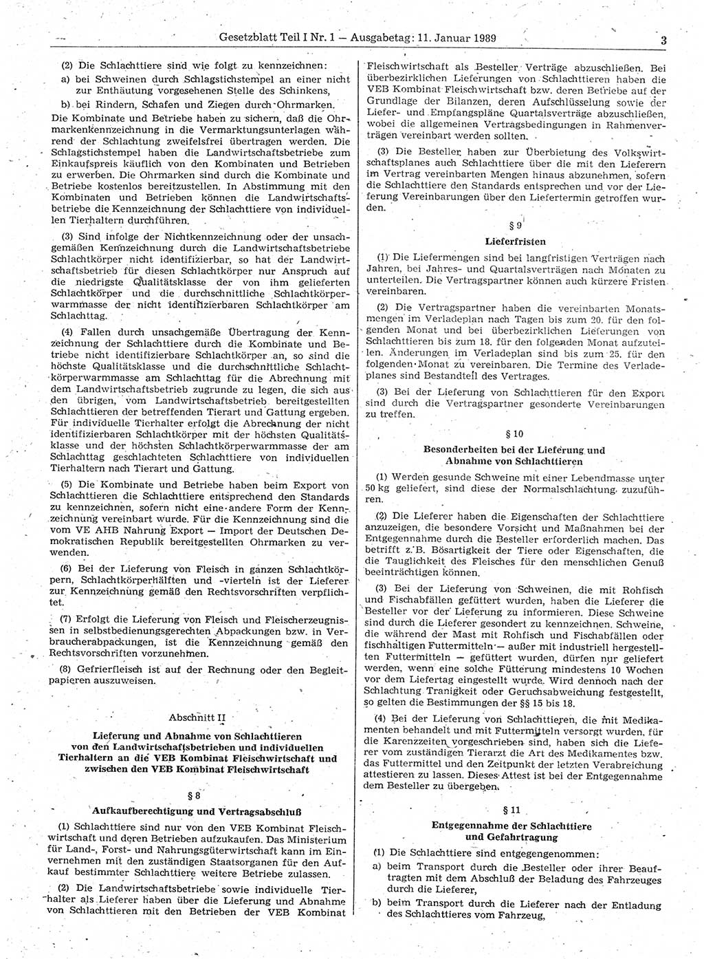 Gesetzblatt (GBl.) der Deutschen Demokratischen Republik (DDR) Teil Ⅰ 1989, Seite 3 (GBl. DDR Ⅰ 1989, S. 3)
