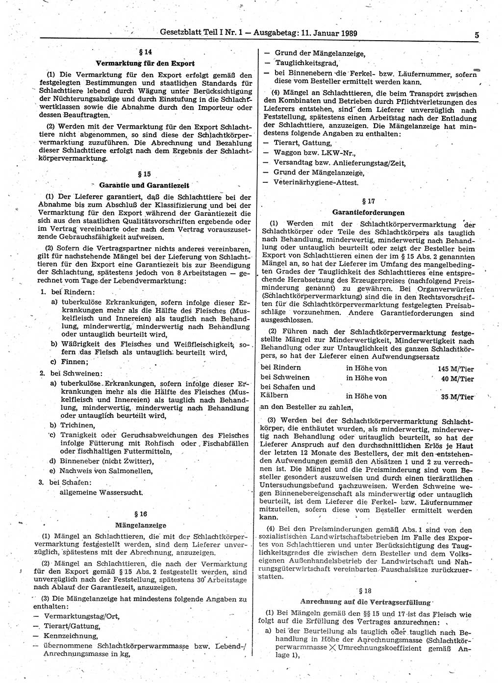 Gesetzblatt (GBl.) der Deutschen Demokratischen Republik (DDR) Teil Ⅰ 1989, Seite 5 (GBl. DDR Ⅰ 1989, S. 5)