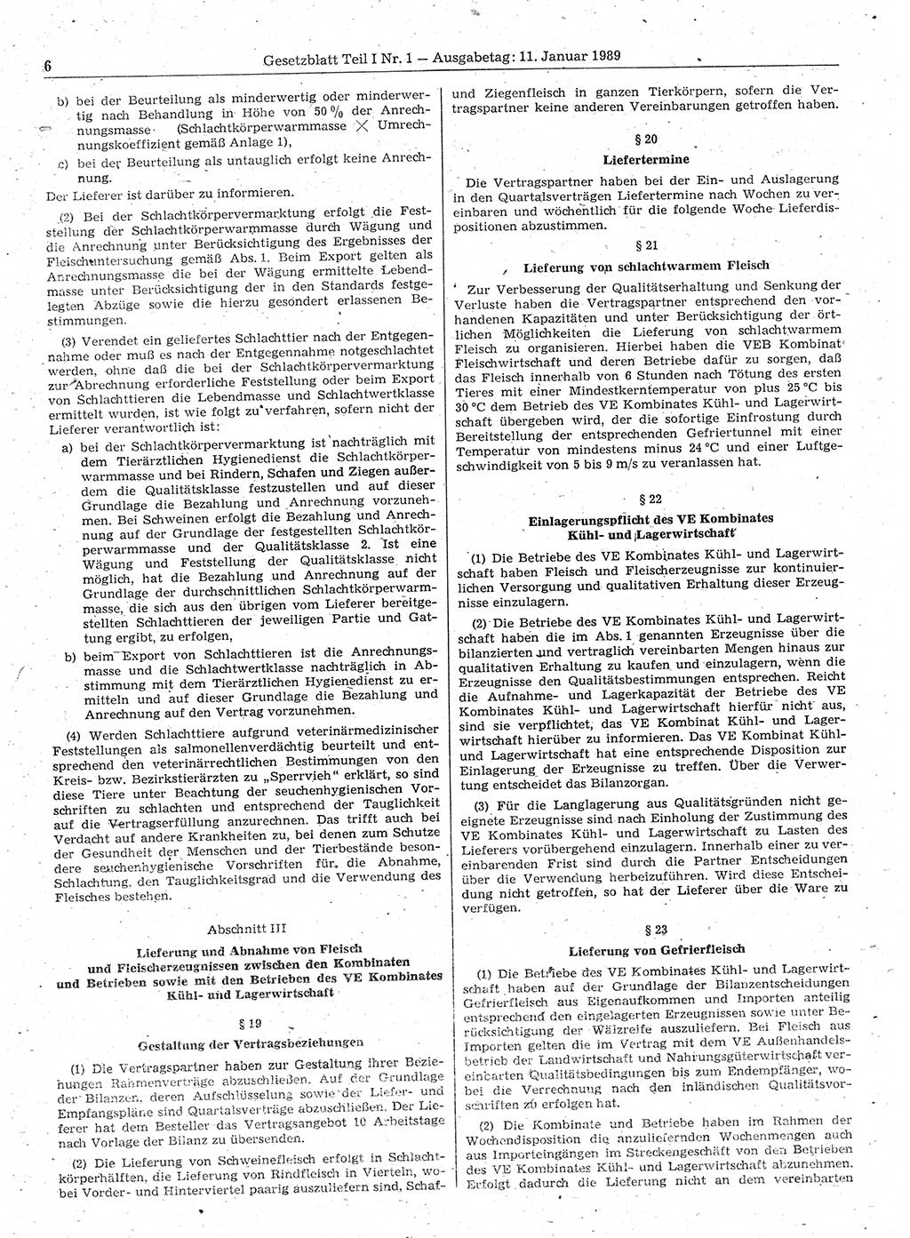 Gesetzblatt (GBl.) der Deutschen Demokratischen Republik (DDR) Teil Ⅰ 1989, Seite 6 (GBl. DDR Ⅰ 1989, S. 6)