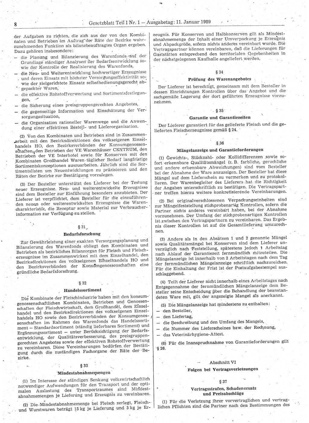 Gesetzblatt (GBl.) der Deutschen Demokratischen Republik (DDR) Teil Ⅰ 1989, Seite 8 (GBl. DDR Ⅰ 1989, S. 8)
