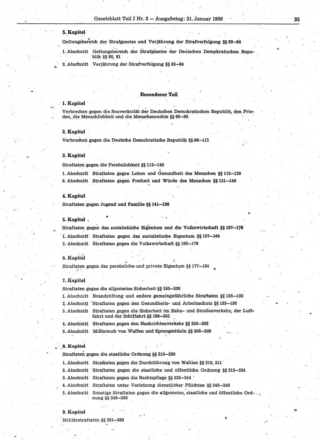 Gesetzblatt (GBl.) der Deutschen Demokratischen Republik (DDR) Teil Ⅰ 1989, Seite 35 (GBl. DDR Ⅰ 1989, S. 35)