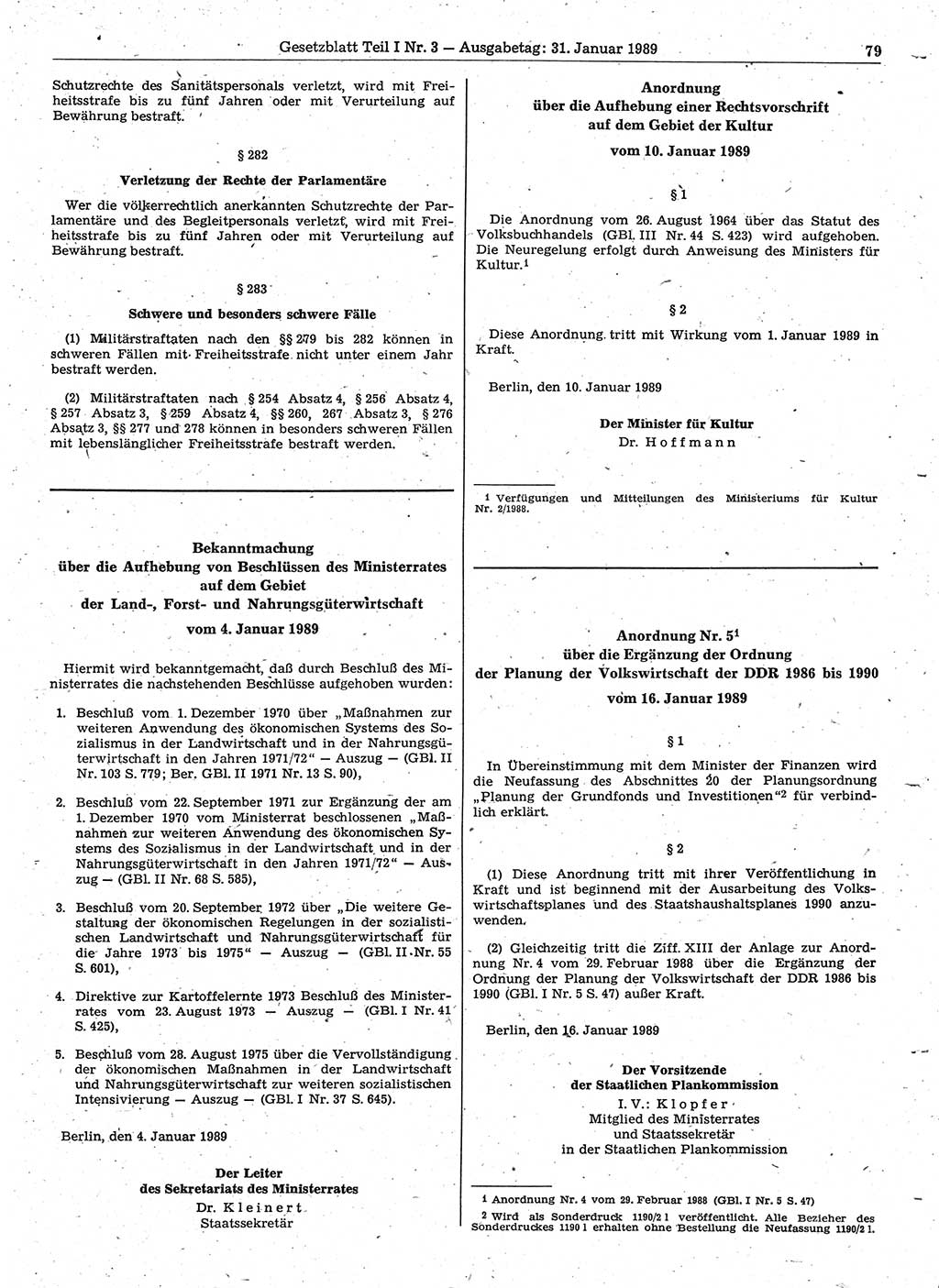 Gesetzblatt (GBl.) der Deutschen Demokratischen Republik (DDR) Teil Ⅰ 1989, Seite 79 (GBl. DDR Ⅰ 1989, S. 79)