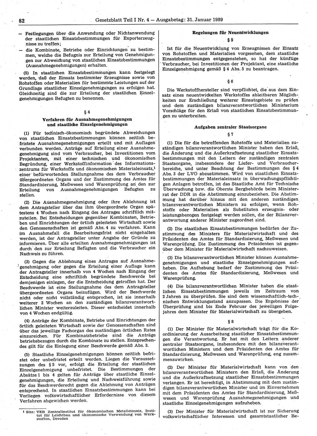Gesetzblatt (GBl.) der Deutschen Demokratischen Republik (DDR) Teil Ⅰ 1989, Seite 82 (GBl. DDR Ⅰ 1989, S. 82)