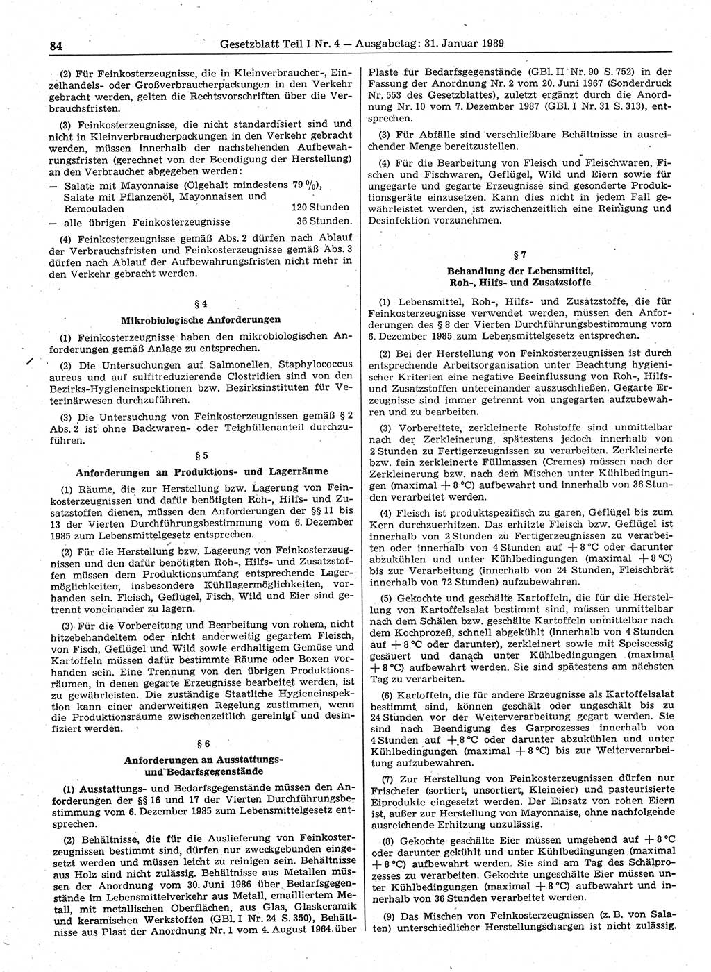 Gesetzblatt (GBl.) der Deutschen Demokratischen Republik (DDR) Teil Ⅰ 1989, Seite 84 (GBl. DDR Ⅰ 1989, S. 84)