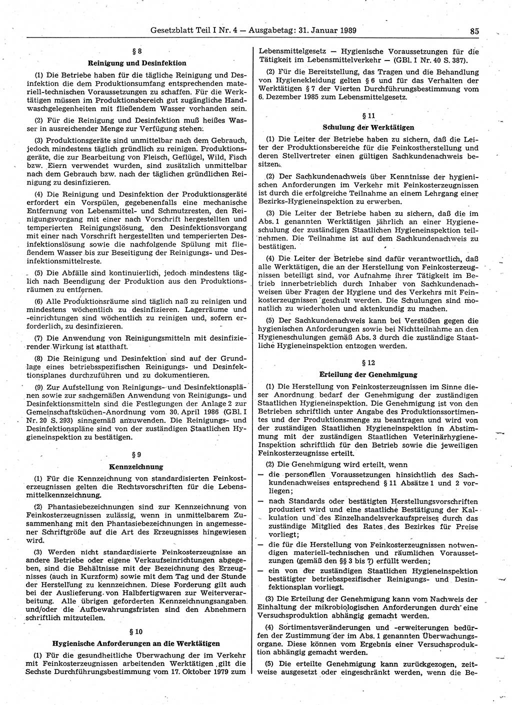 Gesetzblatt (GBl.) der Deutschen Demokratischen Republik (DDR) Teil Ⅰ 1989, Seite 85 (GBl. DDR Ⅰ 1989, S. 85)