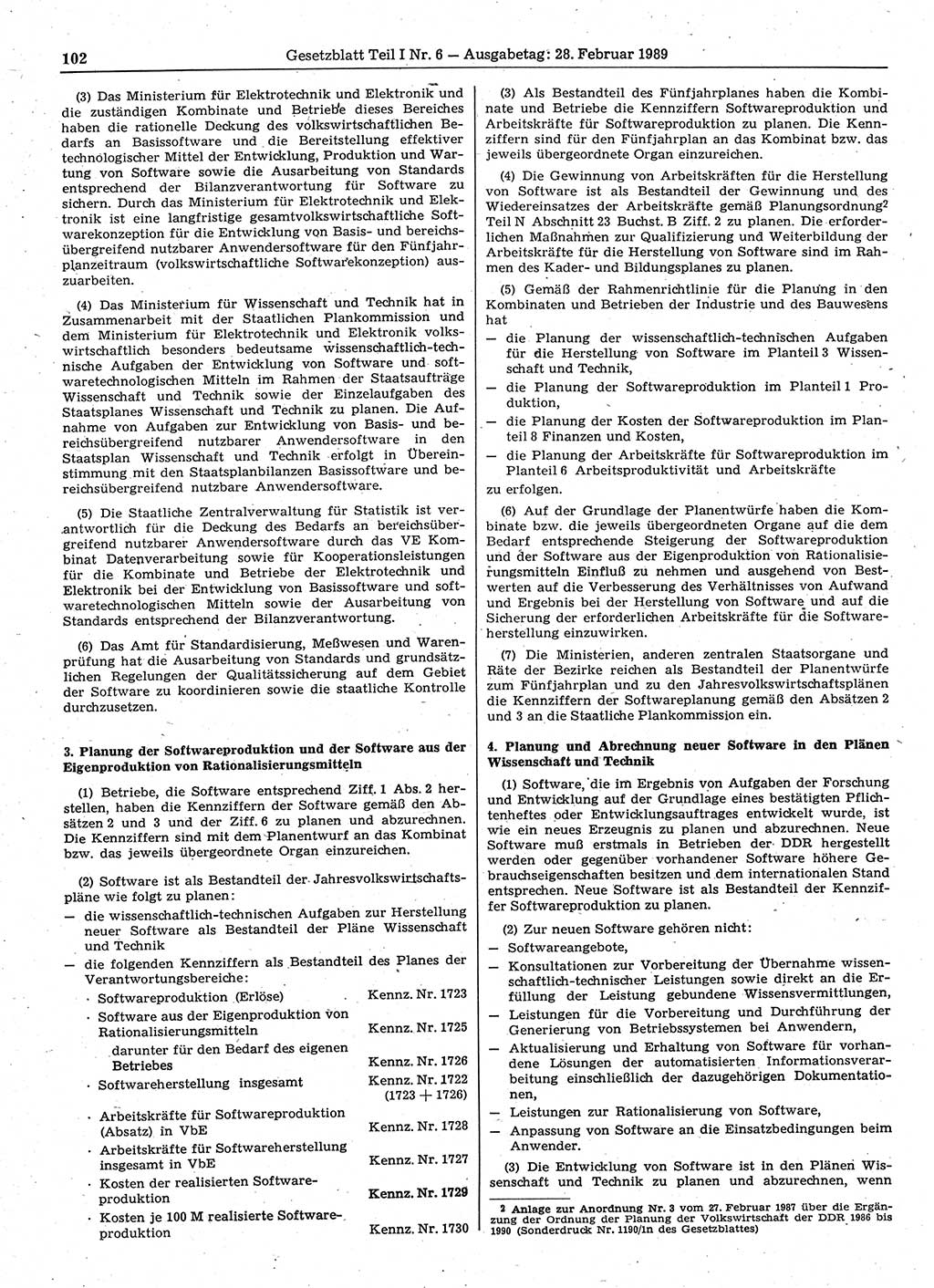 Gesetzblatt (GBl.) der Deutschen Demokratischen Republik (DDR) Teil Ⅰ 1989, Seite 102 (GBl. DDR Ⅰ 1989, S. 102)