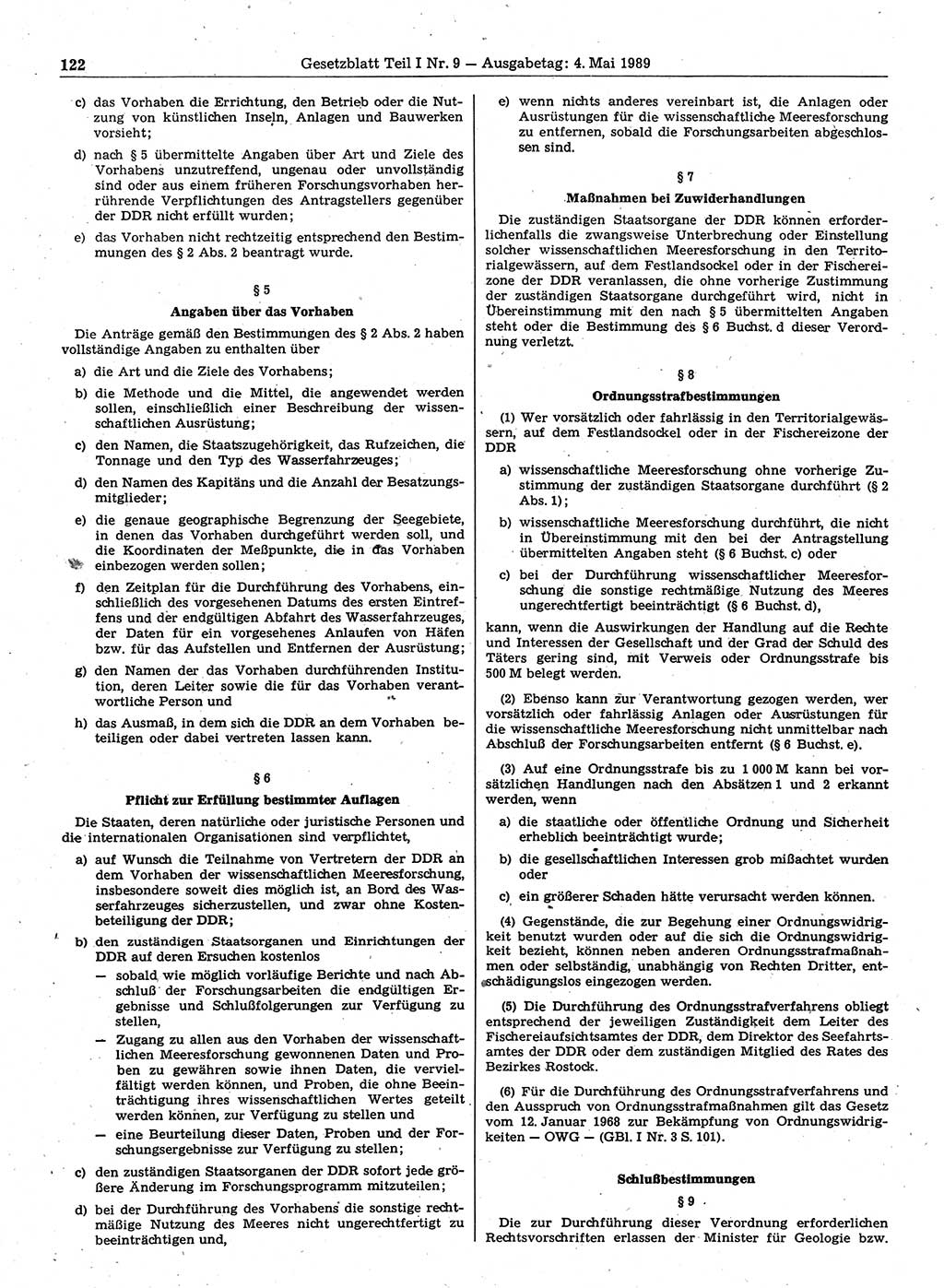 Gesetzblatt (GBl.) der Deutschen Demokratischen Republik (DDR) Teil Ⅰ 1989, Seite 122 (GBl. DDR Ⅰ 1989, S. 122)