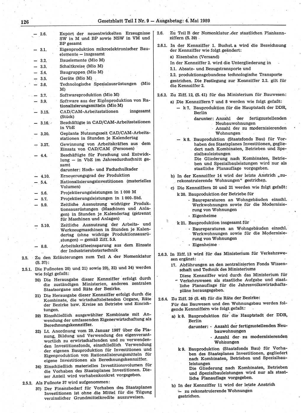 Gesetzblatt (GBl.) der Deutschen Demokratischen Republik (DDR) Teil Ⅰ 1989, Seite 126 (GBl. DDR Ⅰ 1989, S. 126)