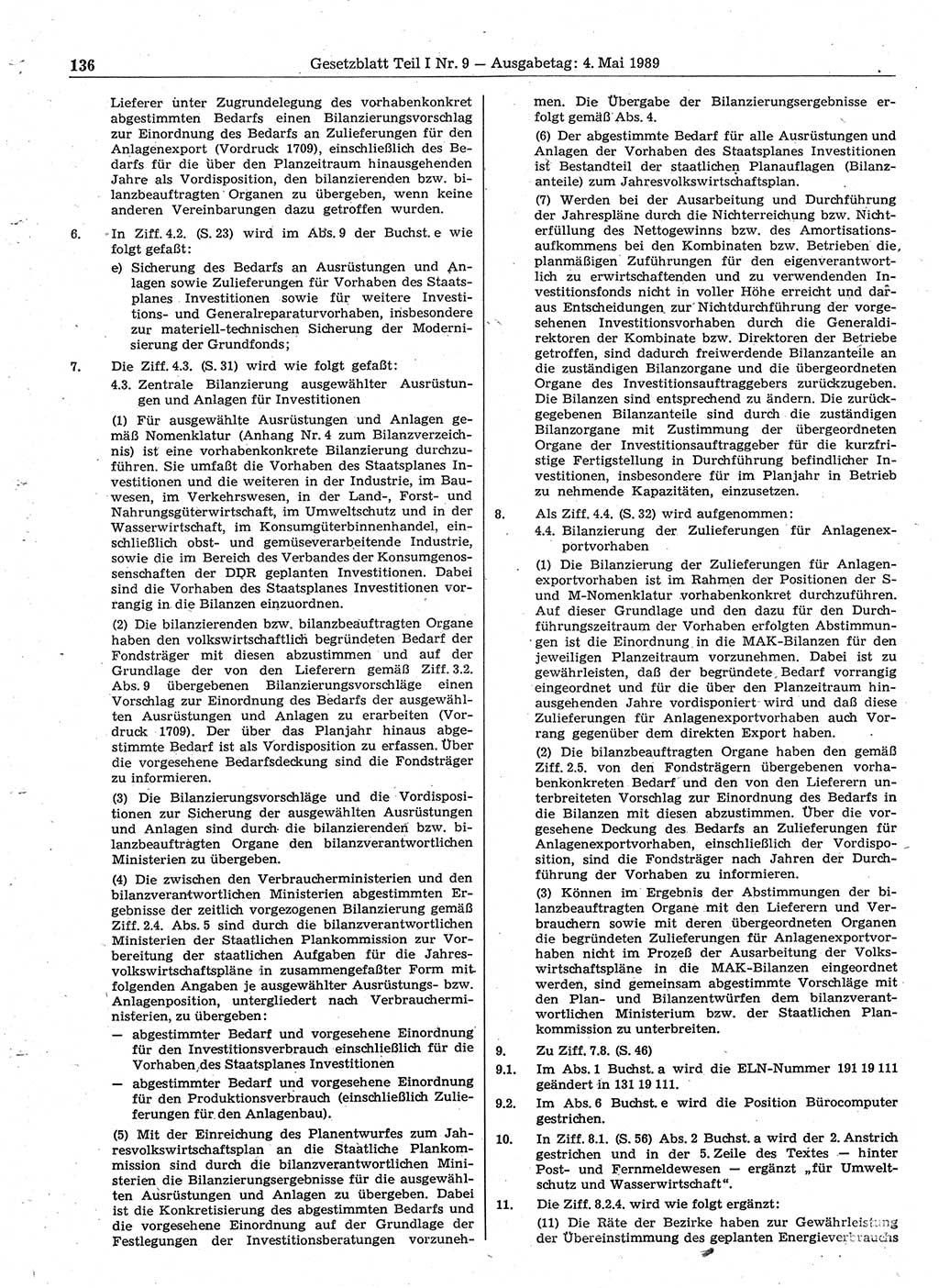 Gesetzblatt (GBl.) der Deutschen Demokratischen Republik (DDR) Teil Ⅰ 1989, Seite 136 (GBl. DDR Ⅰ 1989, S. 136)