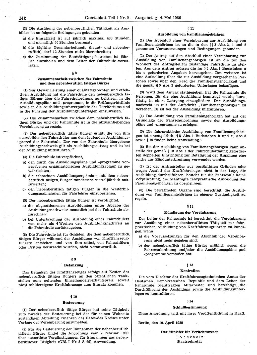 Gesetzblatt (GBl.) der Deutschen Demokratischen Republik (DDR) Teil Ⅰ 1989, Seite 142 (GBl. DDR Ⅰ 1989, S. 142)