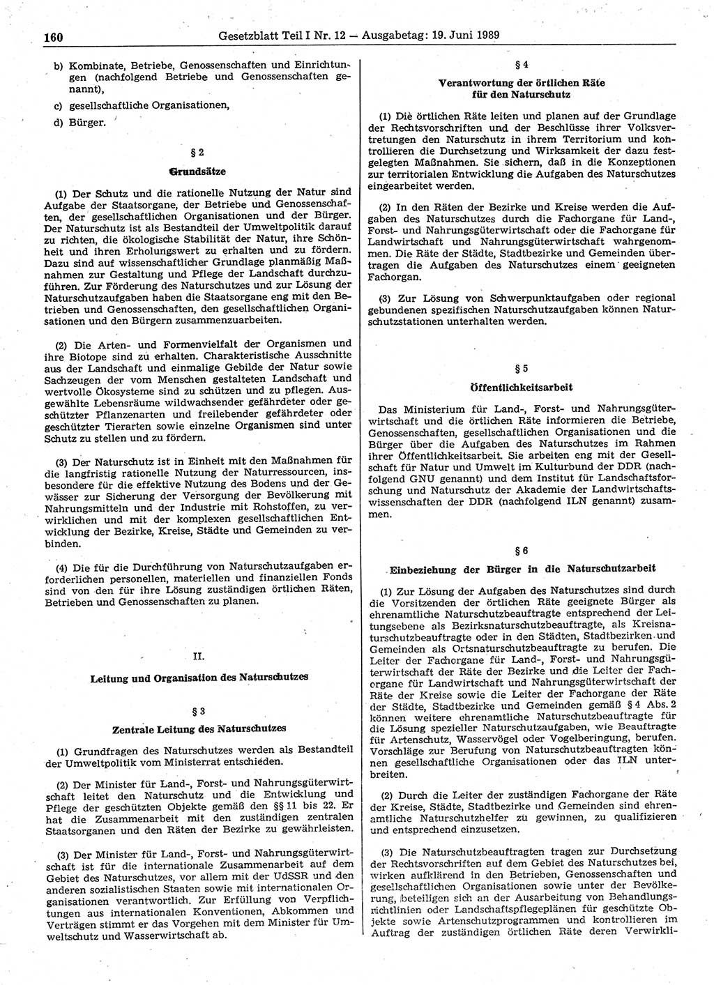 Gesetzblatt (GBl.) der Deutschen Demokratischen Republik (DDR) Teil Ⅰ 1989, Seite 160 (GBl. DDR Ⅰ 1989, S. 160)