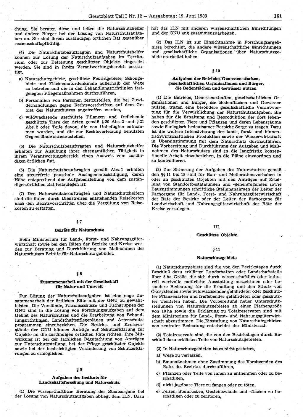 Gesetzblatt (GBl.) der Deutschen Demokratischen Republik (DDR) Teil Ⅰ 1989, Seite 161 (GBl. DDR Ⅰ 1989, S. 161)