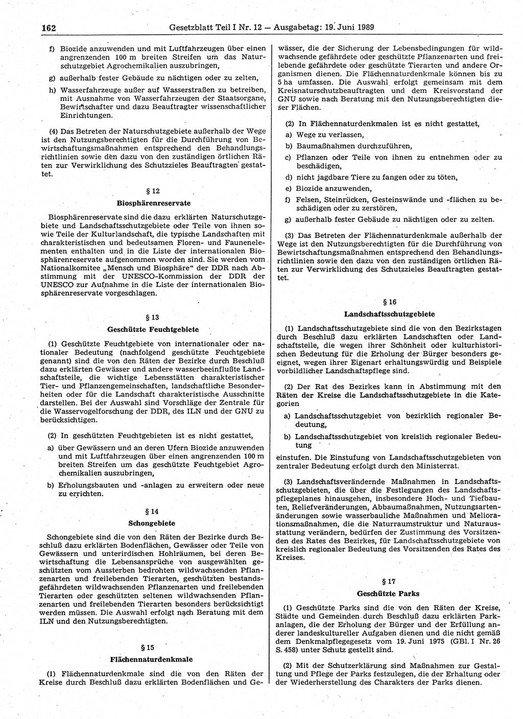 Gesetzblatt (GBl.) der Deutschen Demokratischen Republik (DDR) Teil Ⅰ 1989, Seite 162 (GBl. DDR Ⅰ 1989, S. 162)