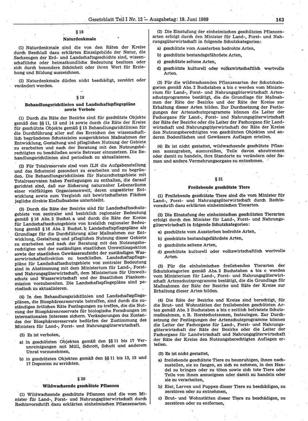 Gesetzblatt (GBl.) der Deutschen Demokratischen Republik (DDR) Teil Ⅰ 1989, Seite 163 (GBl. DDR Ⅰ 1989, S. 163)