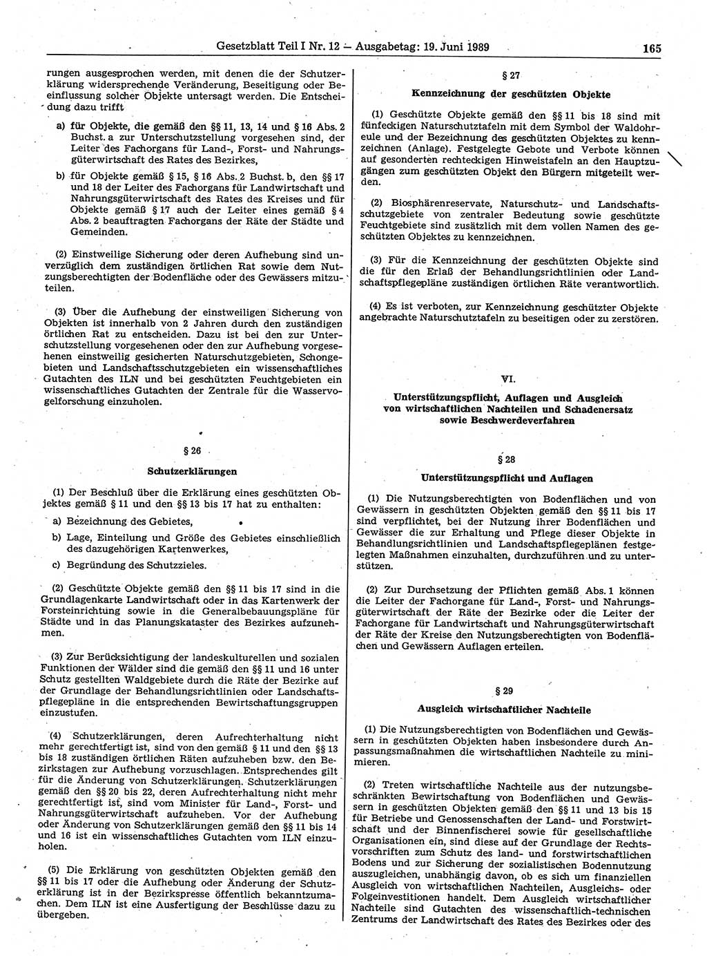 Gesetzblatt (GBl.) der Deutschen Demokratischen Republik (DDR) Teil Ⅰ 1989, Seite 165 (GBl. DDR Ⅰ 1989, S. 165)