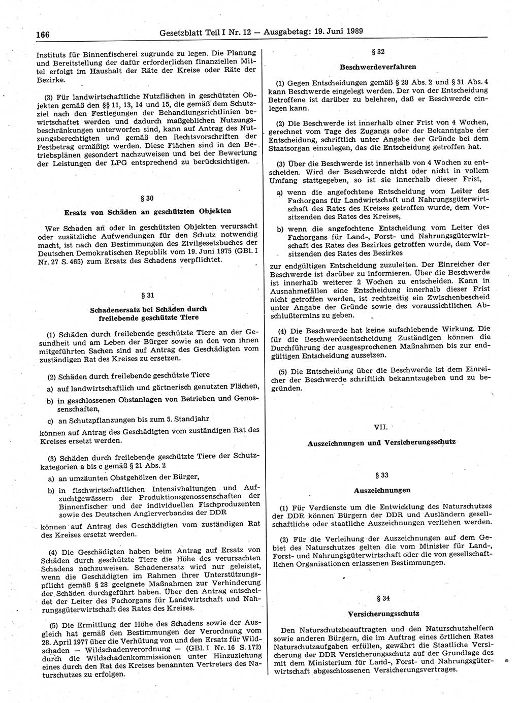 Gesetzblatt (GBl.) der Deutschen Demokratischen Republik (DDR) Teil Ⅰ 1989, Seite 166 (GBl. DDR Ⅰ 1989, S. 166)