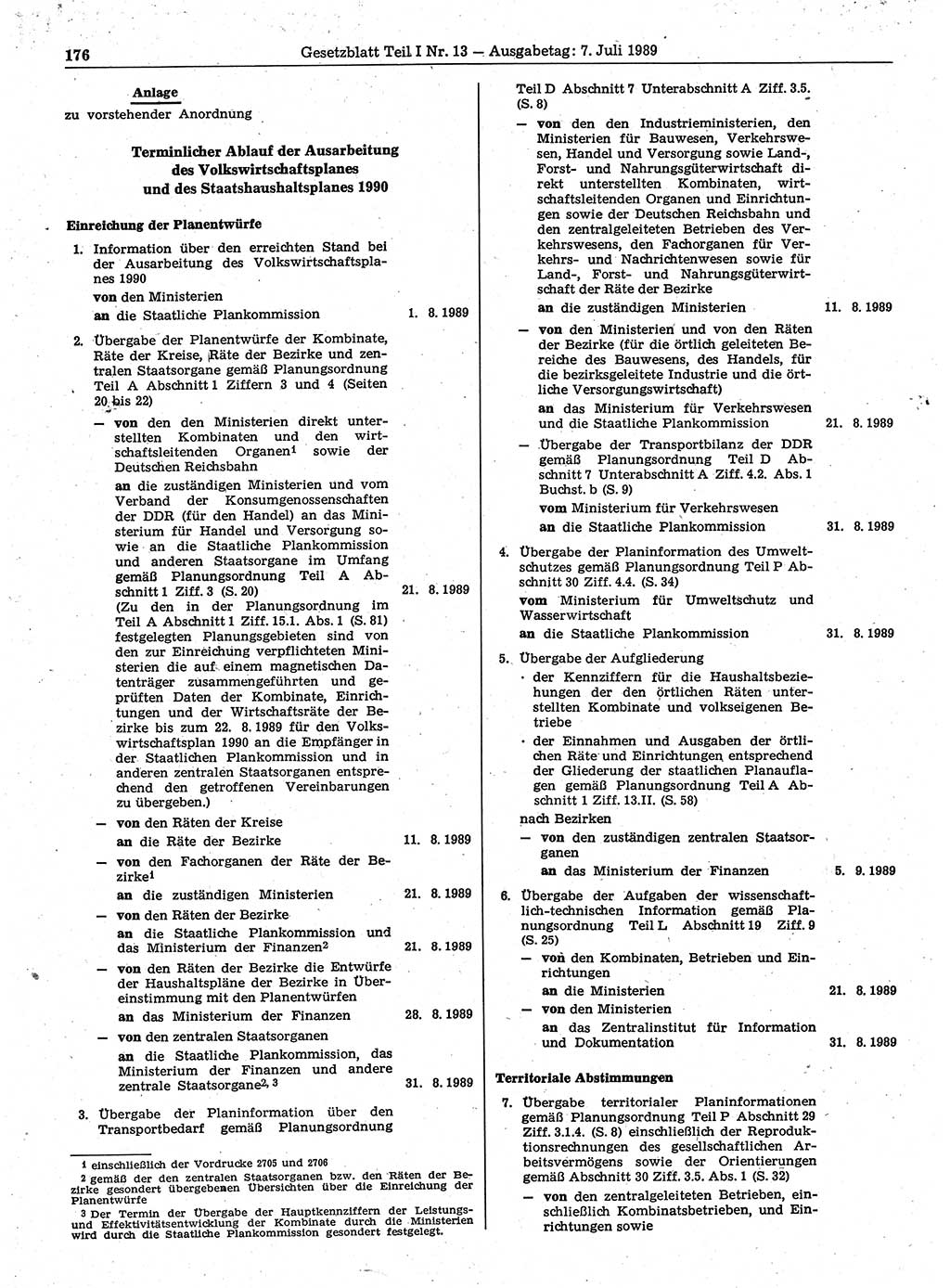 Gesetzblatt (GBl.) der Deutschen Demokratischen Republik (DDR) Teil Ⅰ 1989, Seite 176 (GBl. DDR Ⅰ 1989, S. 176)