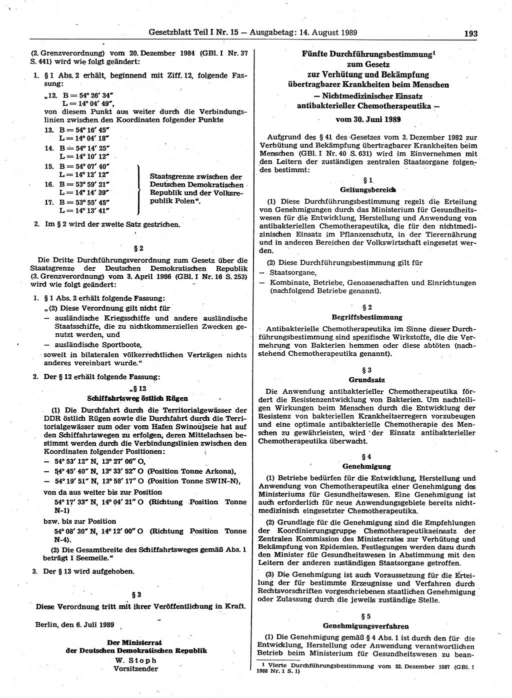 Gesetzblatt (GBl.) der Deutschen Demokratischen Republik (DDR) Teil Ⅰ 1989, Seite 193 (GBl. DDR Ⅰ 1989, S. 193)