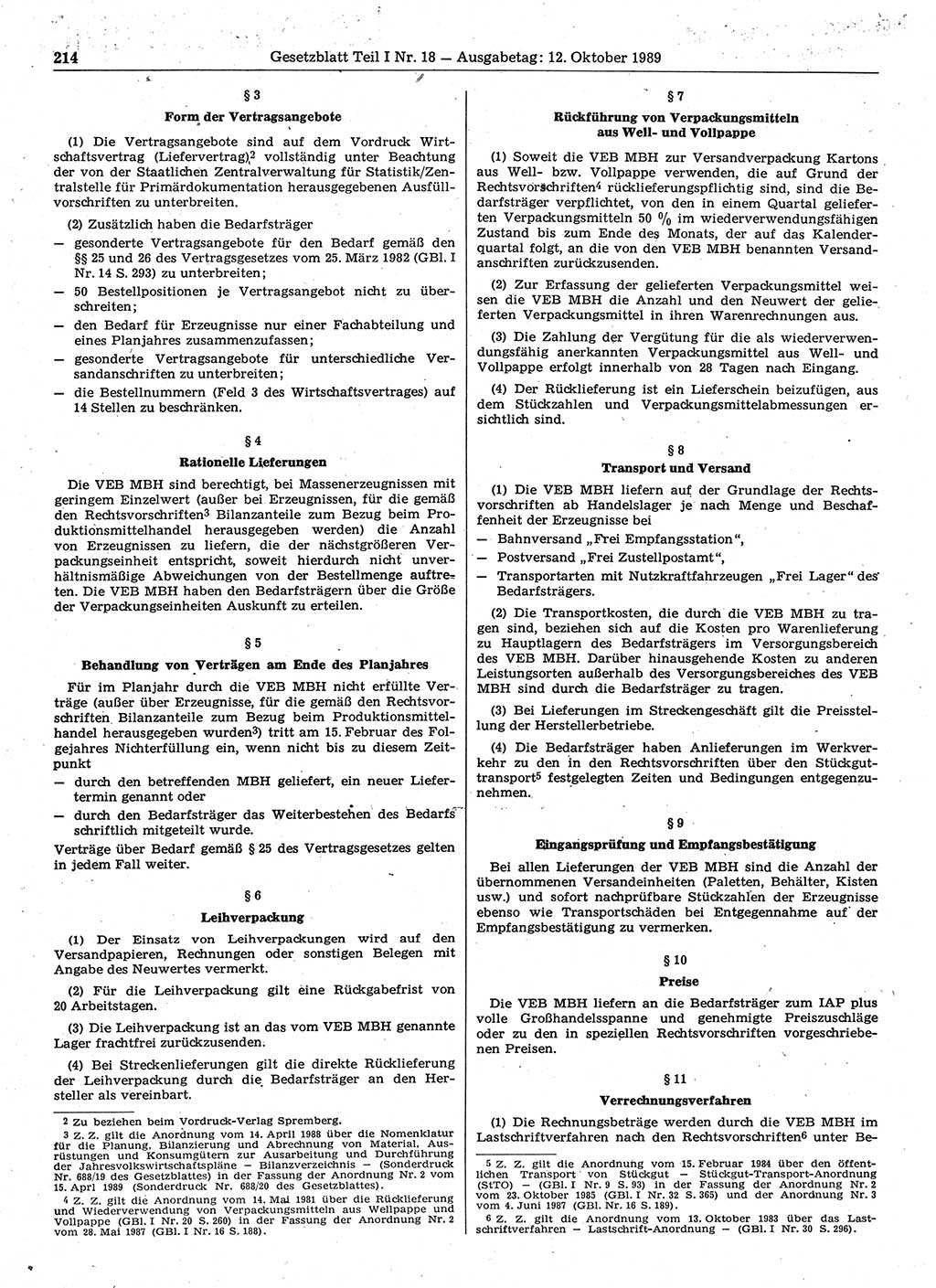 Gesetzblatt (GBl.) der Deutschen Demokratischen Republik (DDR) Teil Ⅰ 1989, Seite 214 (GBl. DDR Ⅰ 1989, S. 214)