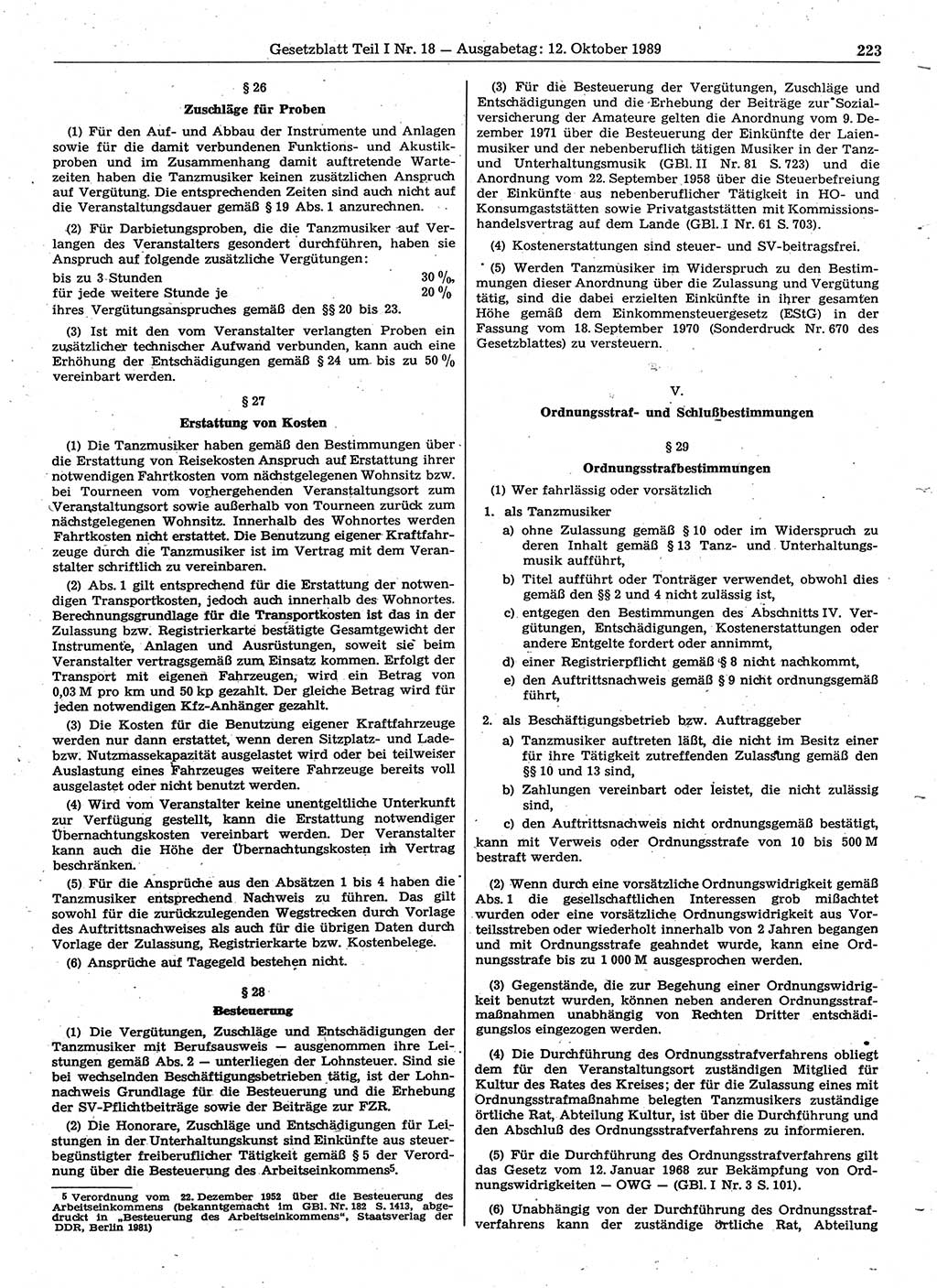 Gesetzblatt (GBl.) der Deutschen Demokratischen Republik (DDR) Teil Ⅰ 1989, Seite 223 (GBl. DDR Ⅰ 1989, S. 223)