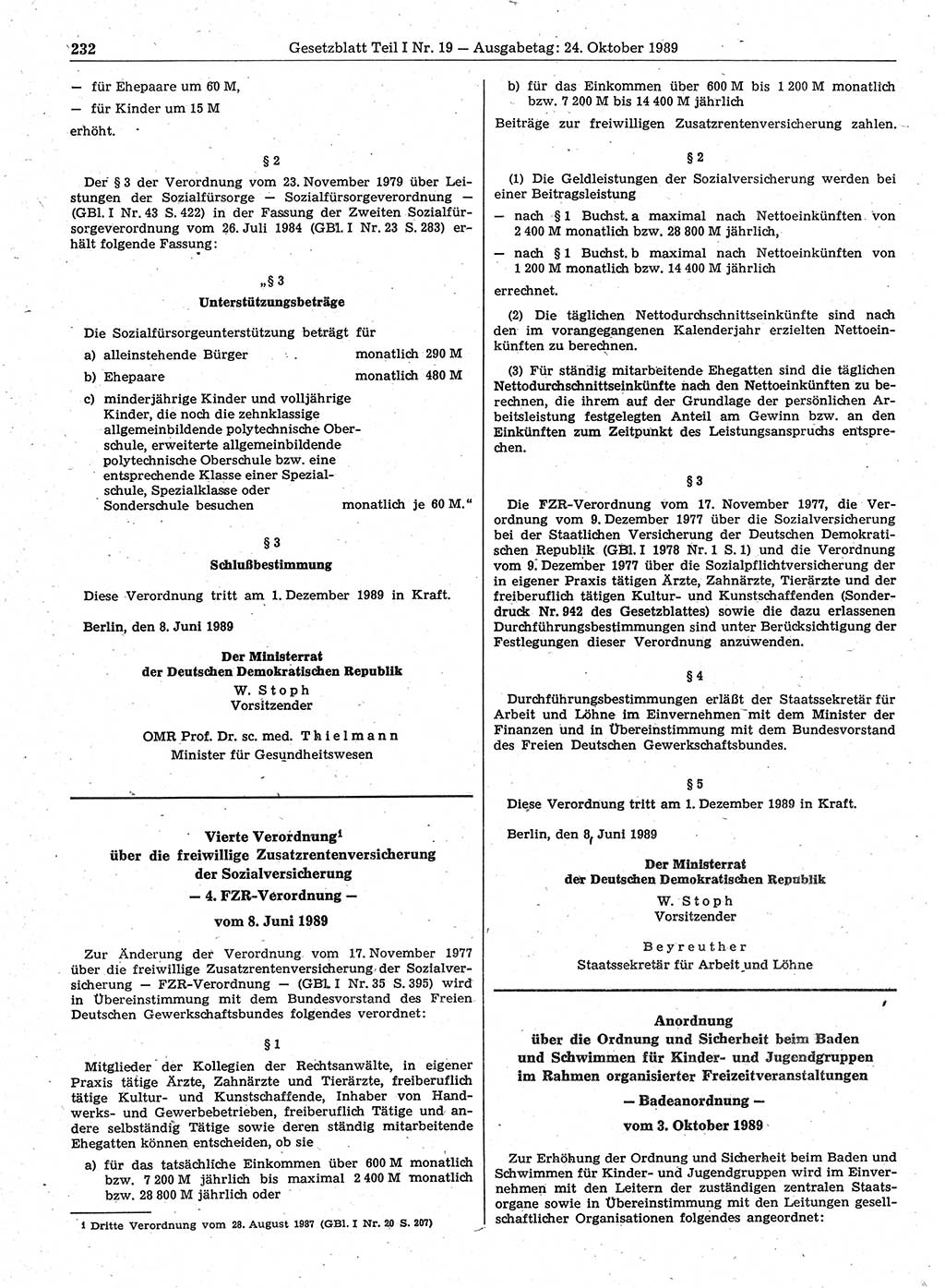 Gesetzblatt (GBl.) der Deutschen Demokratischen Republik (DDR) Teil Ⅰ 1989, Seite 232 (GBl. DDR Ⅰ 1989, S. 232)