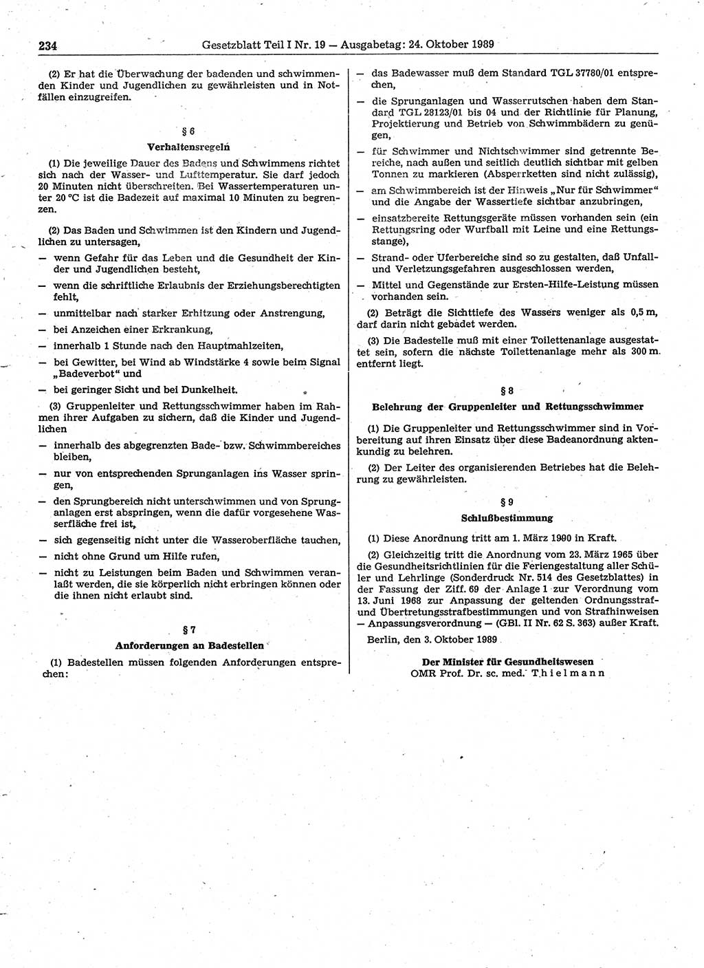 Gesetzblatt (GBl.) der Deutschen Demokratischen Republik (DDR) Teil Ⅰ 1989, Seite 234 (GBl. DDR Ⅰ 1989, S. 234)